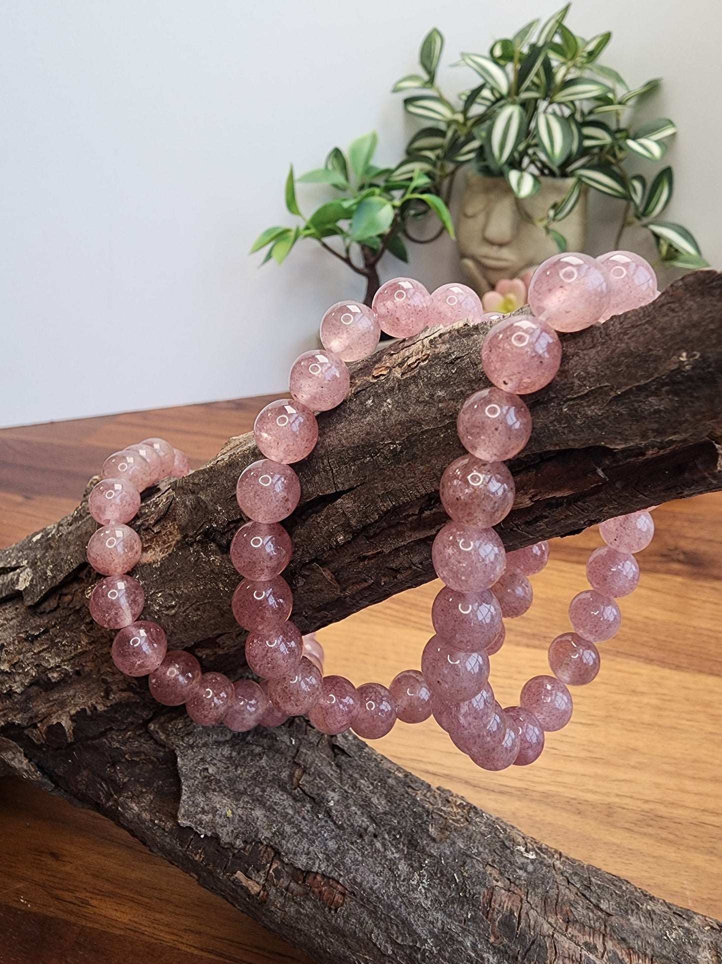 Strawberry Quartz Bracelet | 8MM Crystal Beads | Light Pink & High Quality | Stretchy Band | Beautiful Valentines Gift | Intuitively Chosen