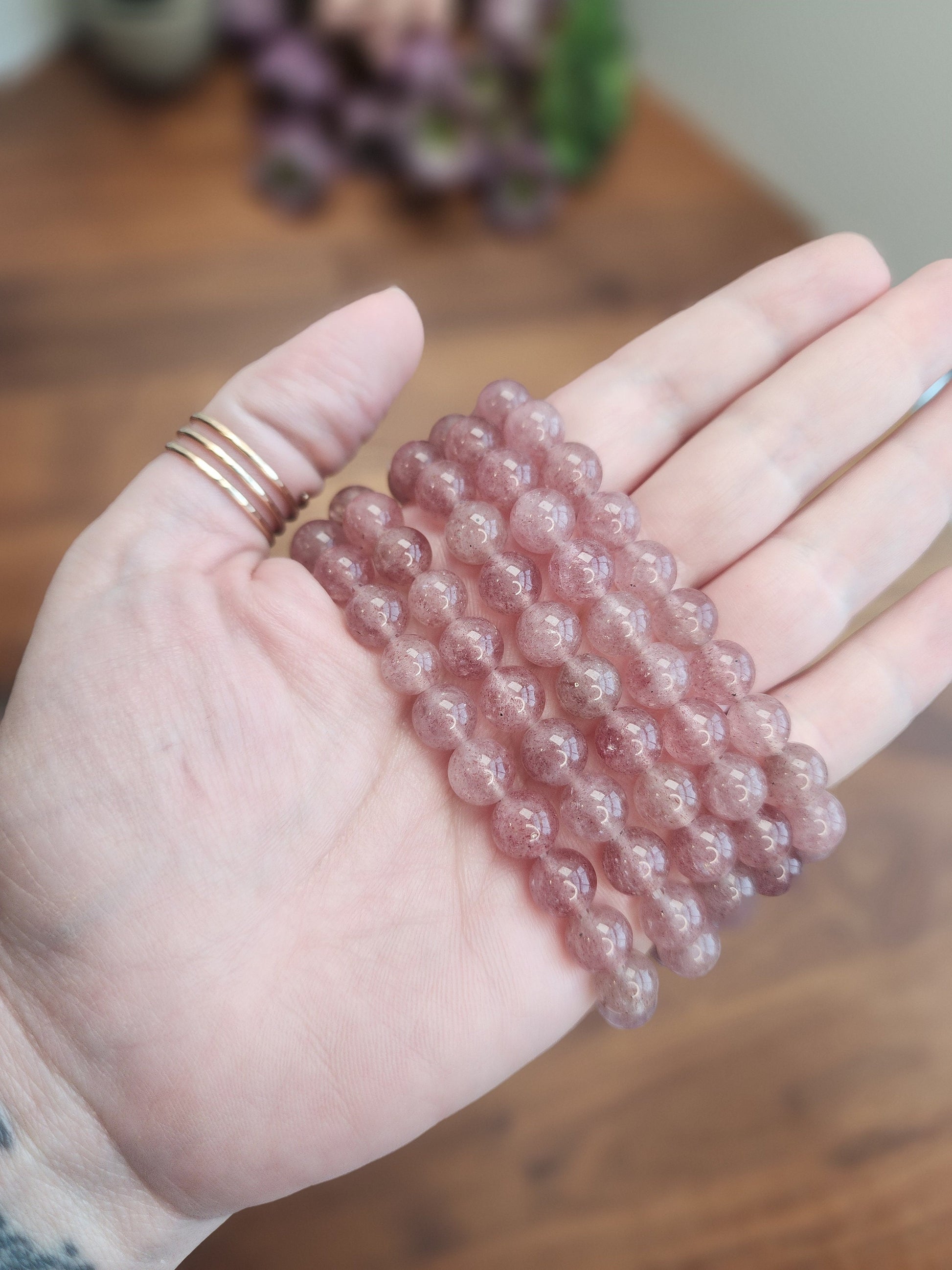 Strawberry Quartz Bracelet | 8MM Crystal Beads | Light Pink & High Quality | Stretchy Band | Beautiful Valentines Gift | Intuitively Chosen