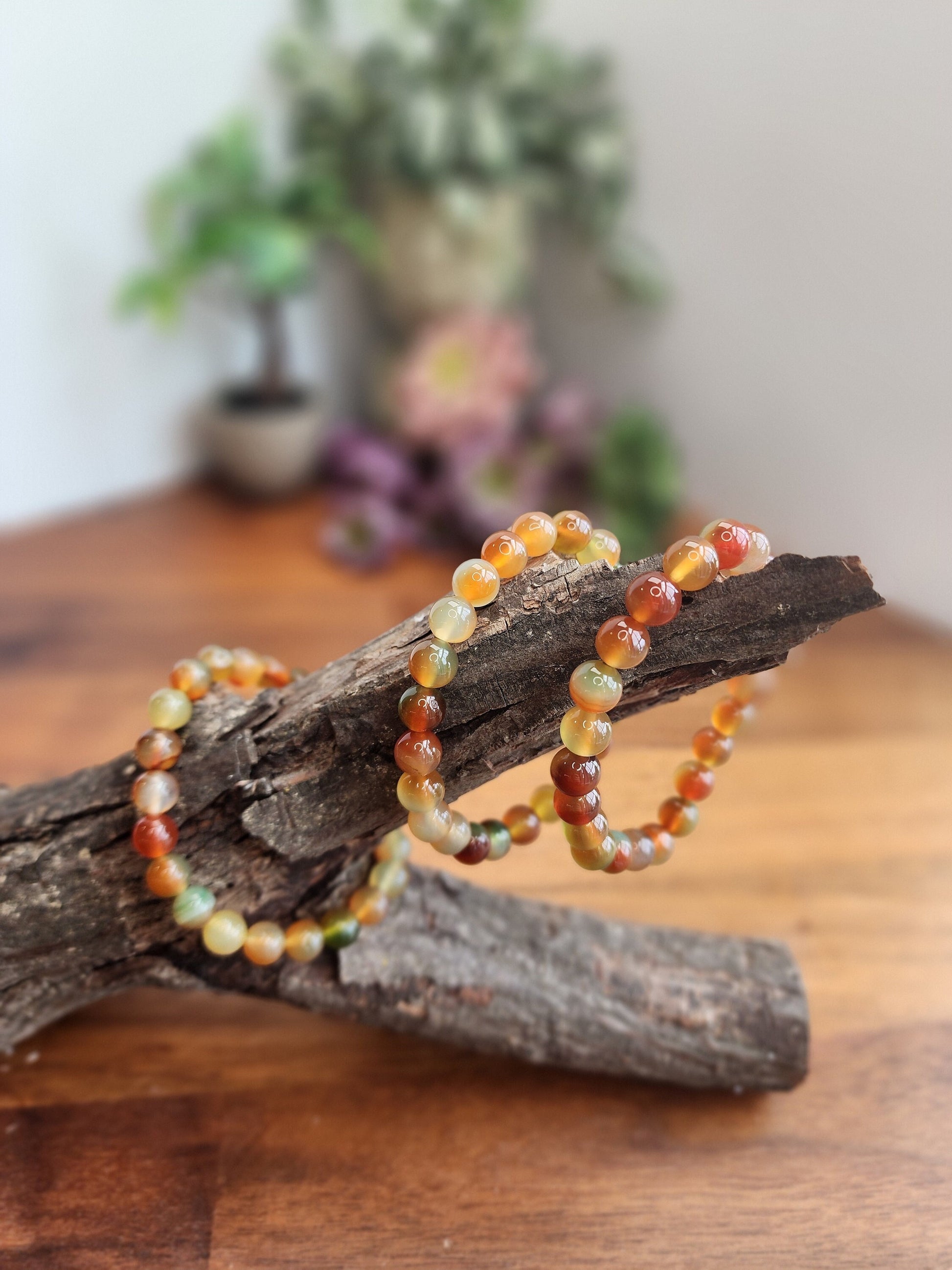 Peacock Agate Crystal Bracelets! 8MM in green and reddish-orange vibrant colors.