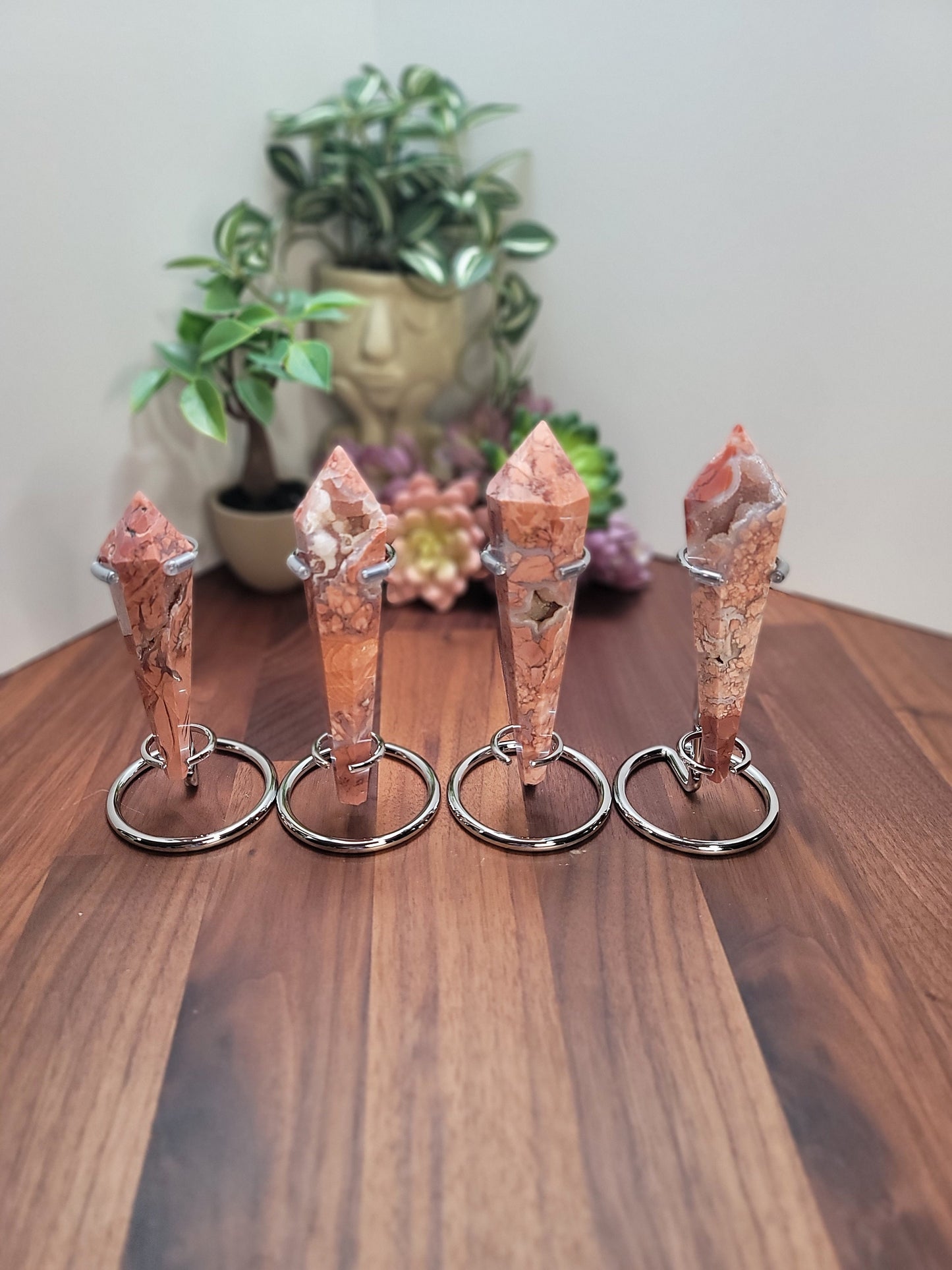 Pretty Pink Flower Agate Scepter w/ Stand | Cotton Candy Agate | Pink Red and White Crystal Point | Choose Your Own