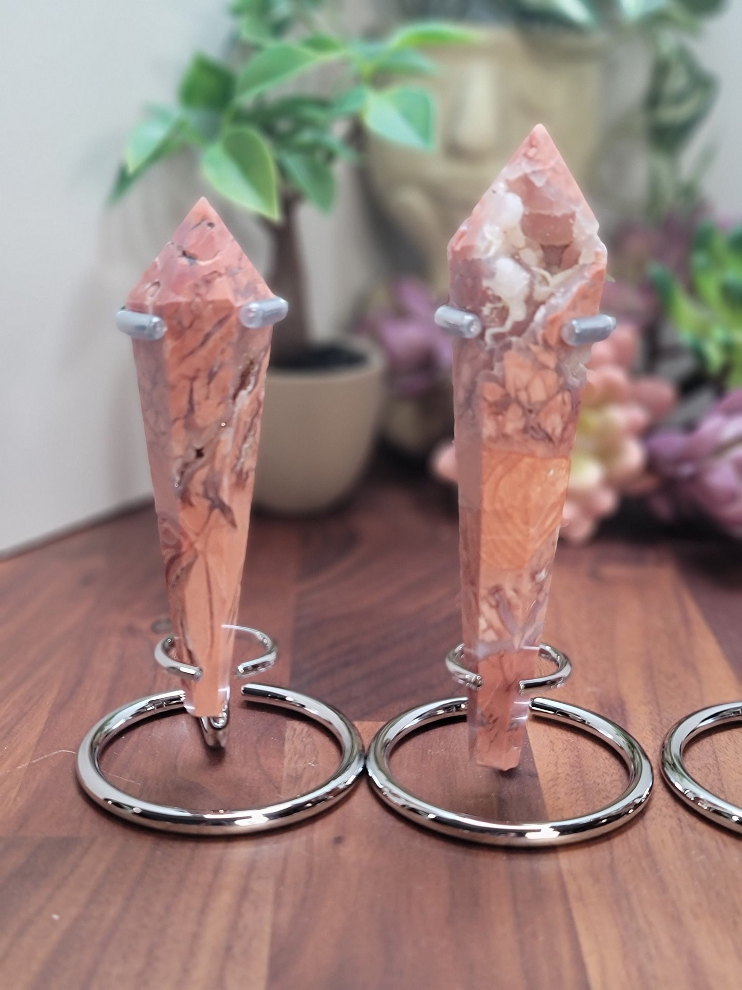 Pretty Pink Flower Agate Scepter w/ Stand | Cotton Candy Agate | Pink Red and White Crystal Point | Choose Your Own