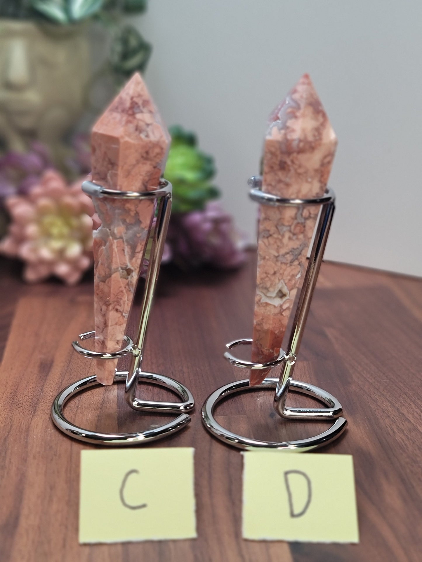 Pretty Pink Flower Agate Scepter w/ Stand | Cotton Candy Agate | Pink Red and White Crystal Point | Choose Your Own