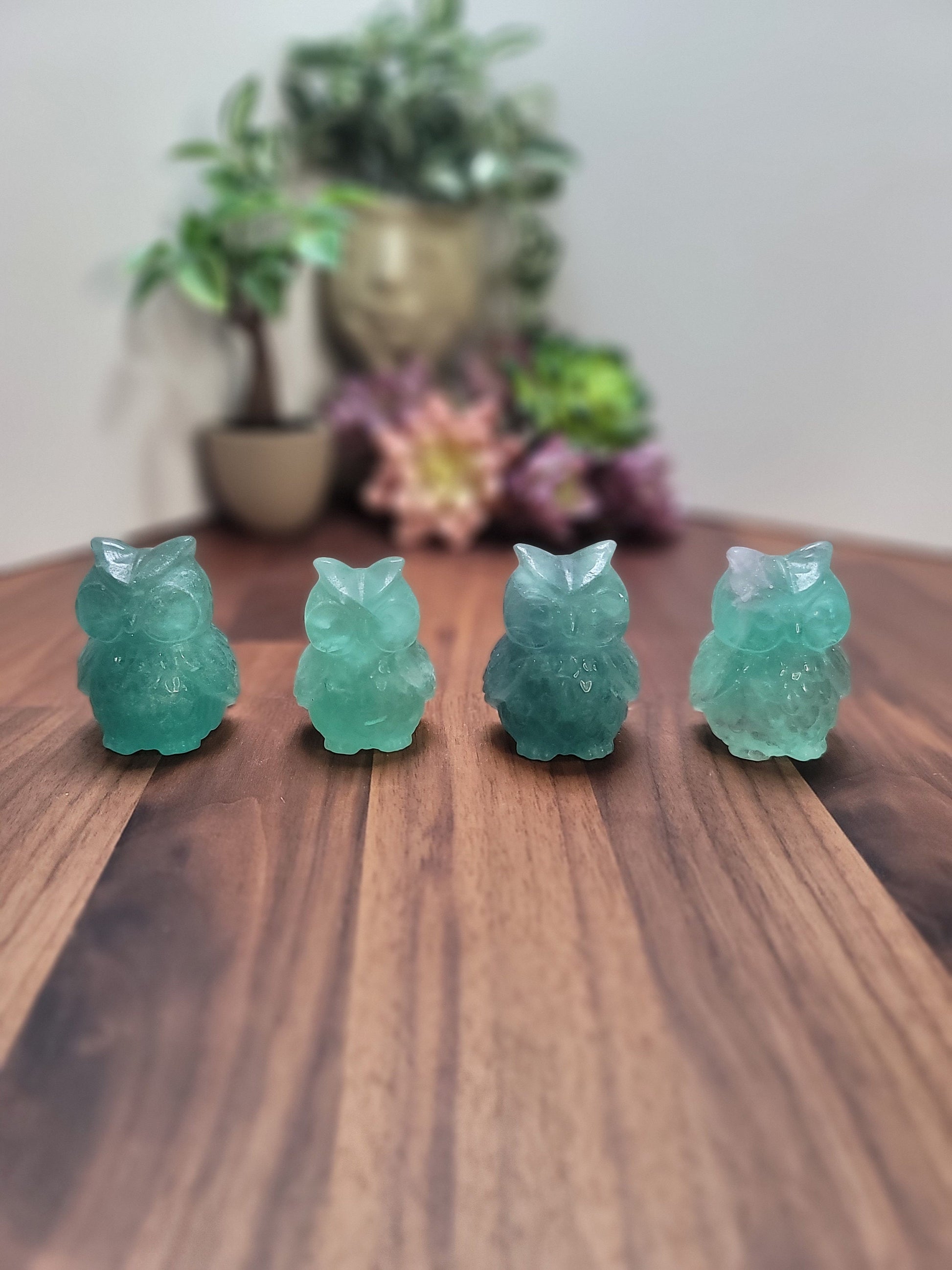 Green Fluorite Owl Crystal Carving | 55 MM | Green | Intuitively Chosen