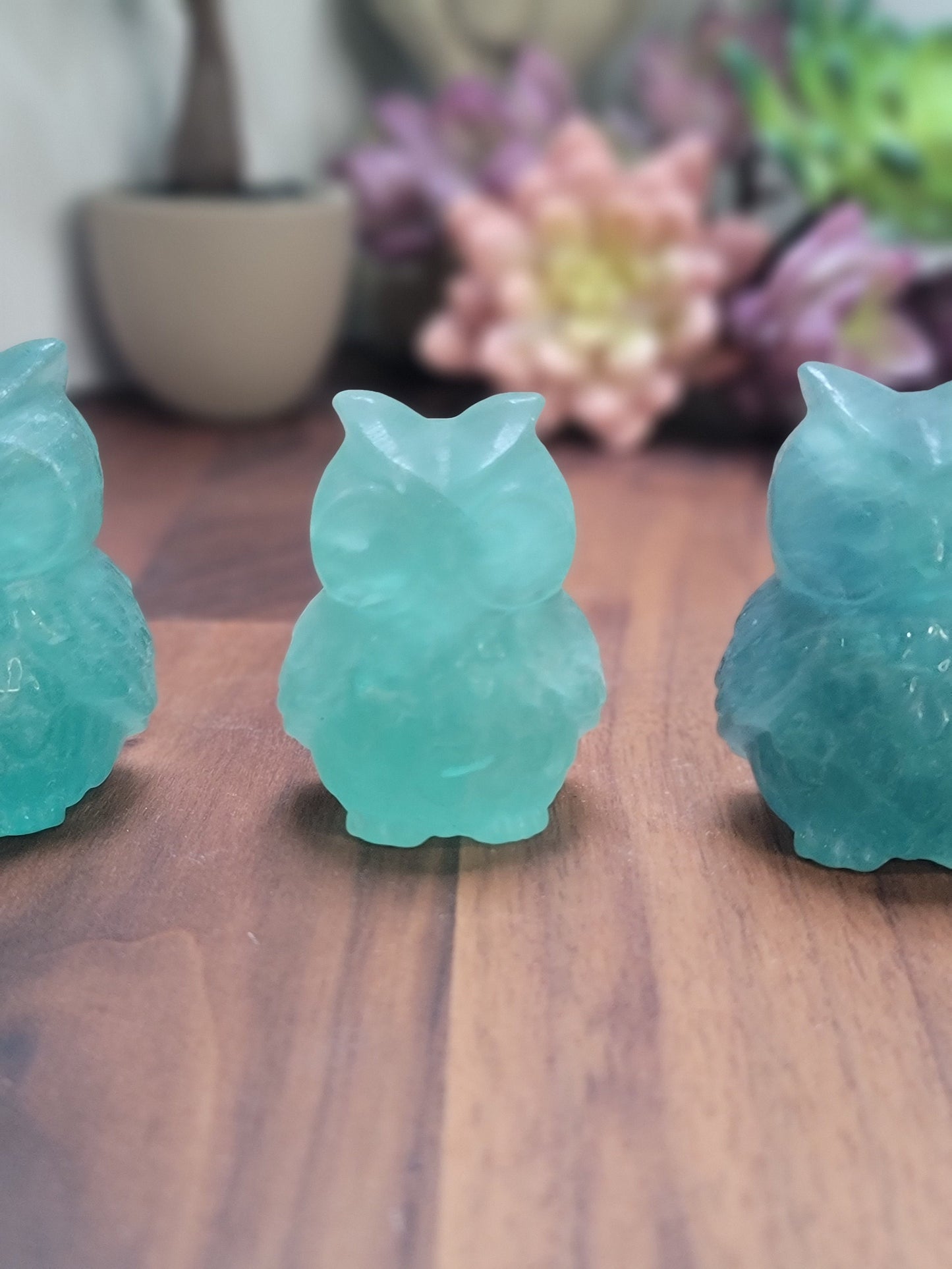 Green Fluorite Owl Crystal Carving | 55 MM | Green | Intuitively Chosen