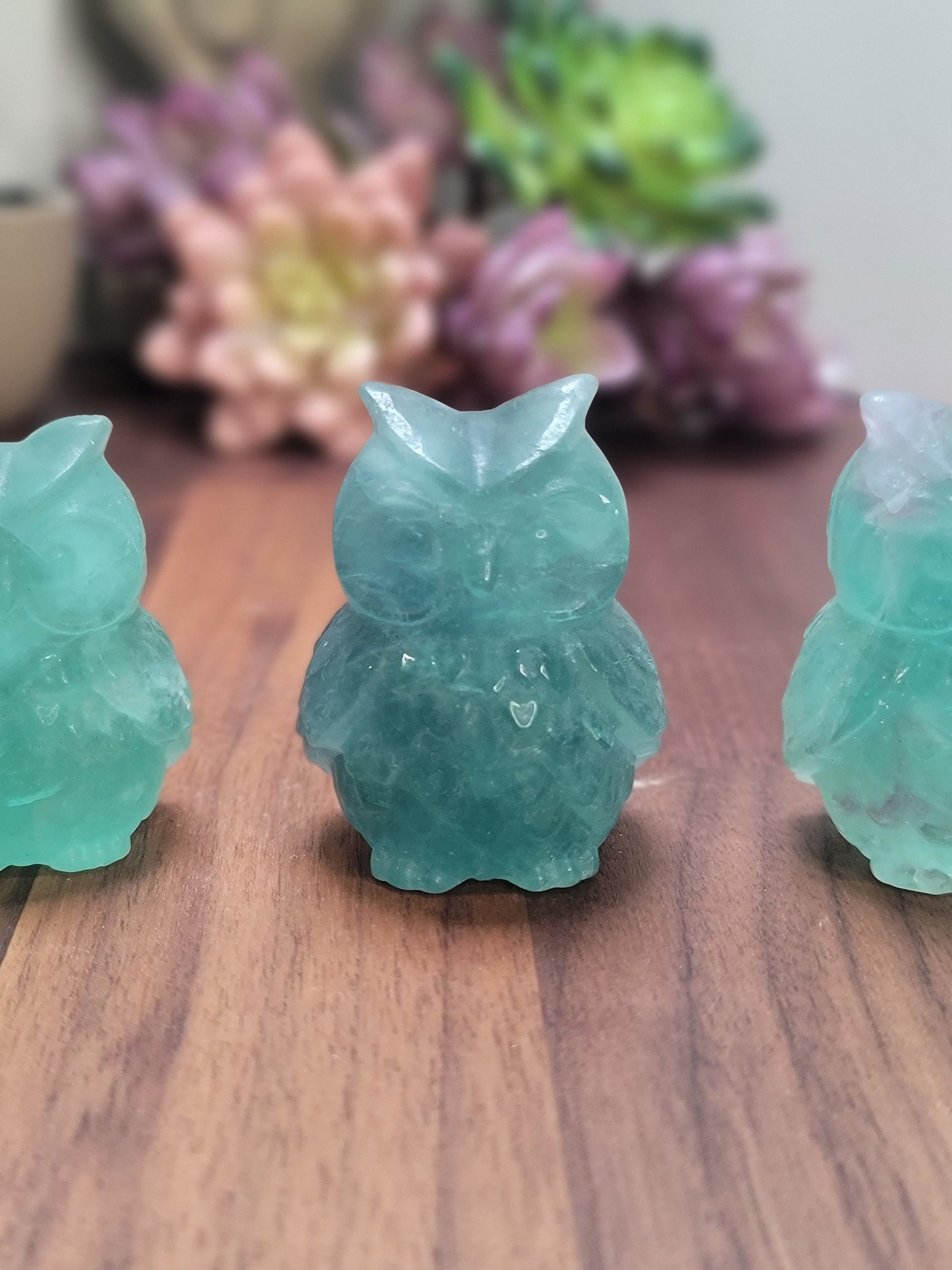 Green Fluorite Owl Crystal Carving | 55 MM | Green | Intuitively Chosen