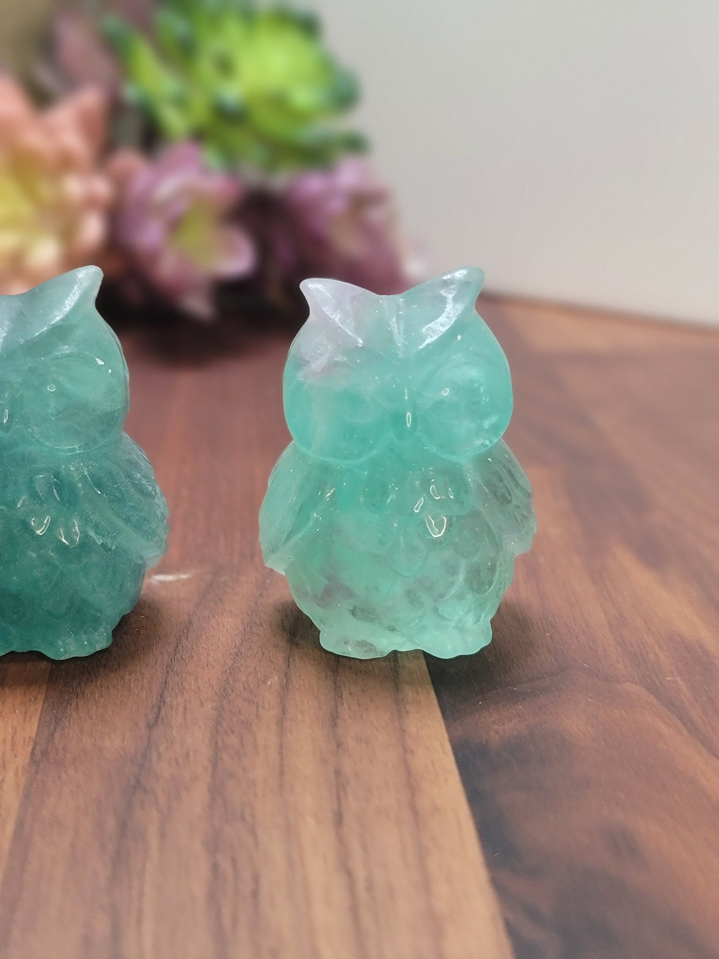 Green Fluorite Owl Crystal Carving | 55 MM | Green | Intuitively Chosen