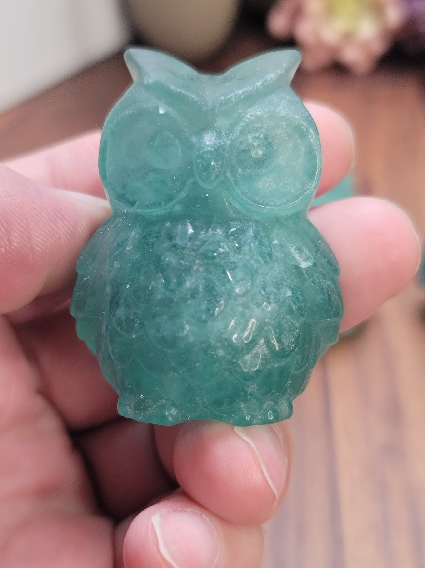 Green Fluorite Owl Crystal Carving | 55 MM | Green | Intuitively Chosen