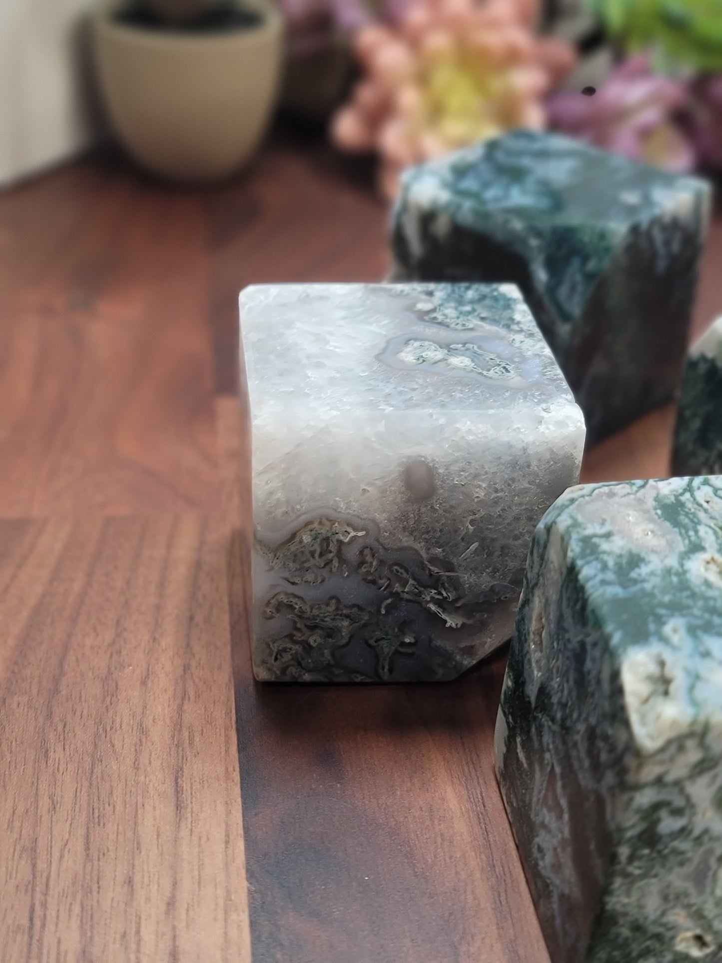Druzy Moss Agate Cube | Large Size | Green, Blue & White with Sparkling Druzy | Intuitively Chosen