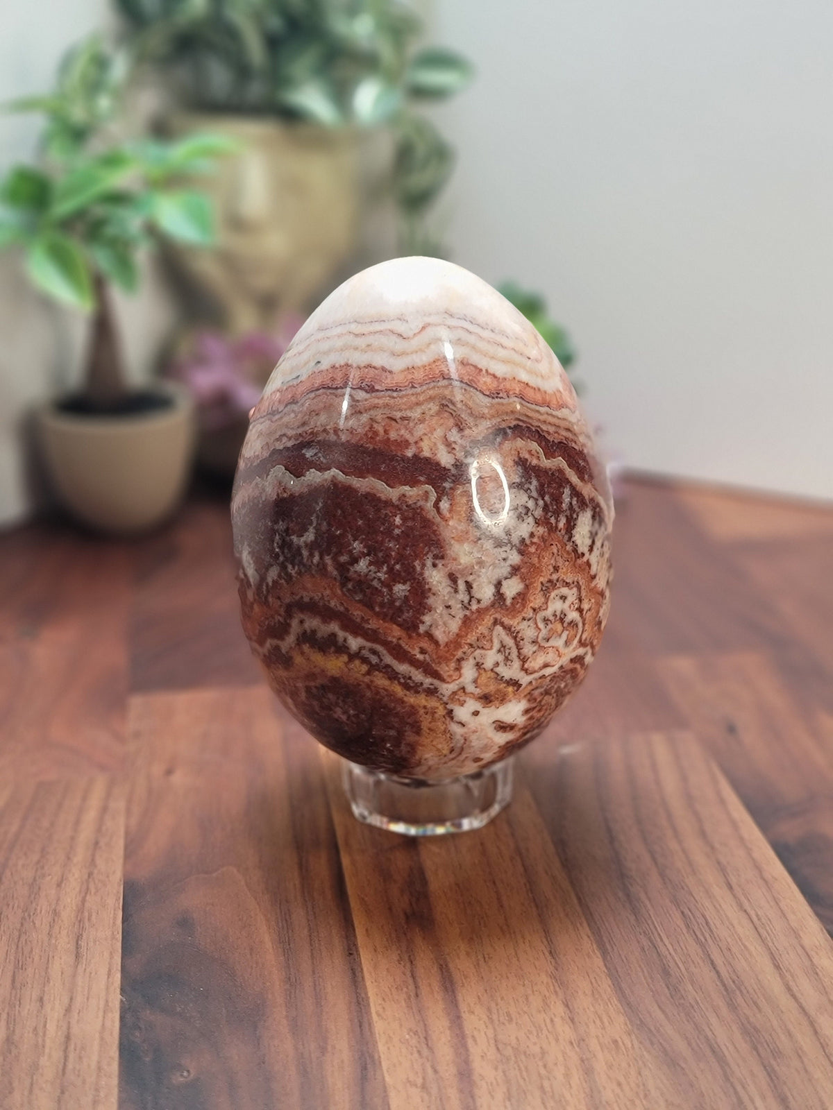 Inv - Beautiful Mexican Red Banded Calcite Egg | "B" | Large Crystal Statement Piece | Natural Porkstone in Red Pink White Brown | Rare Find
