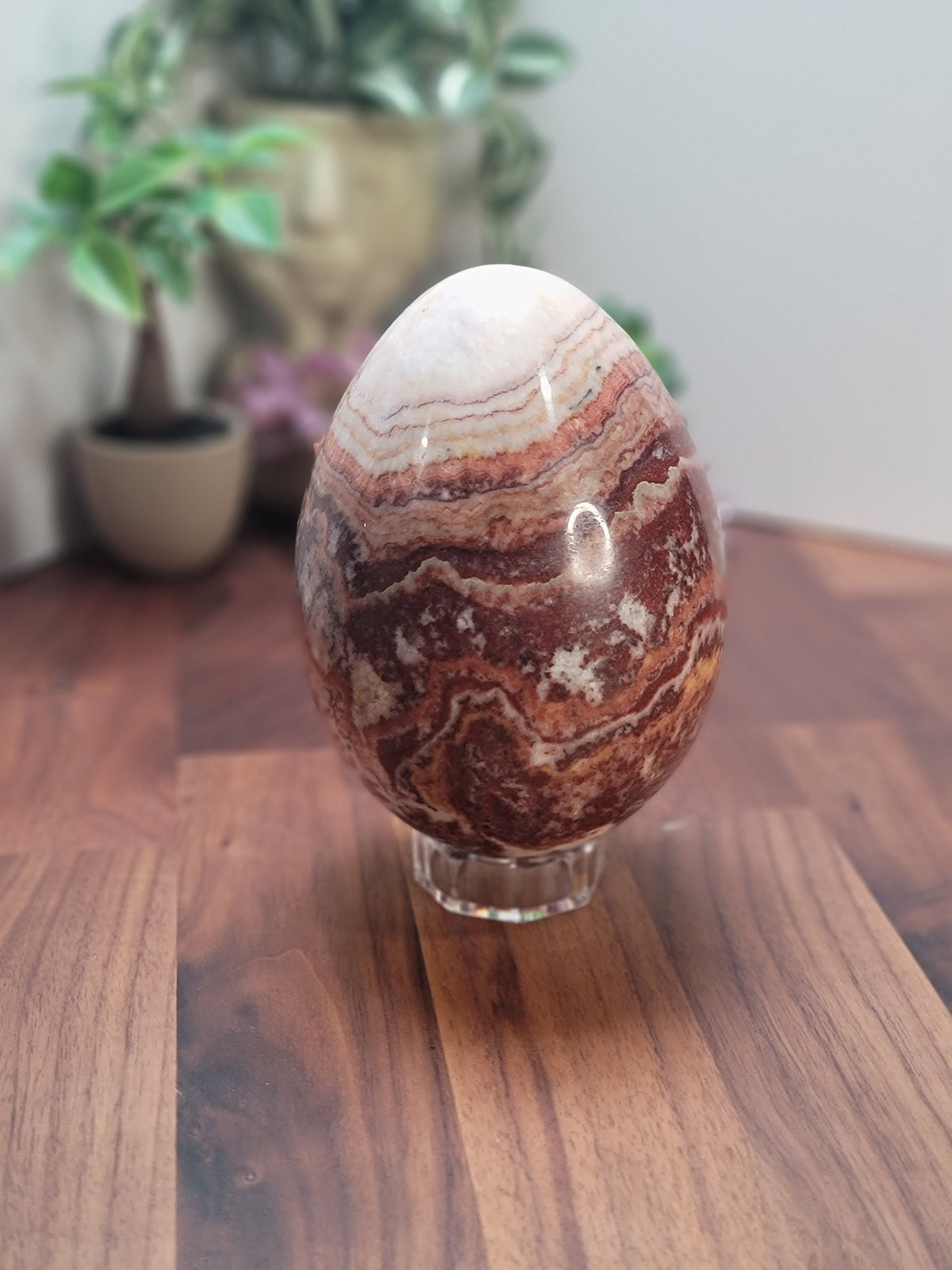Inv - Beautiful Mexican Red Banded Calcite Egg | "B" | Large Crystal Statement Piece | Natural Porkstone in Red Pink White Brown | Rare Find