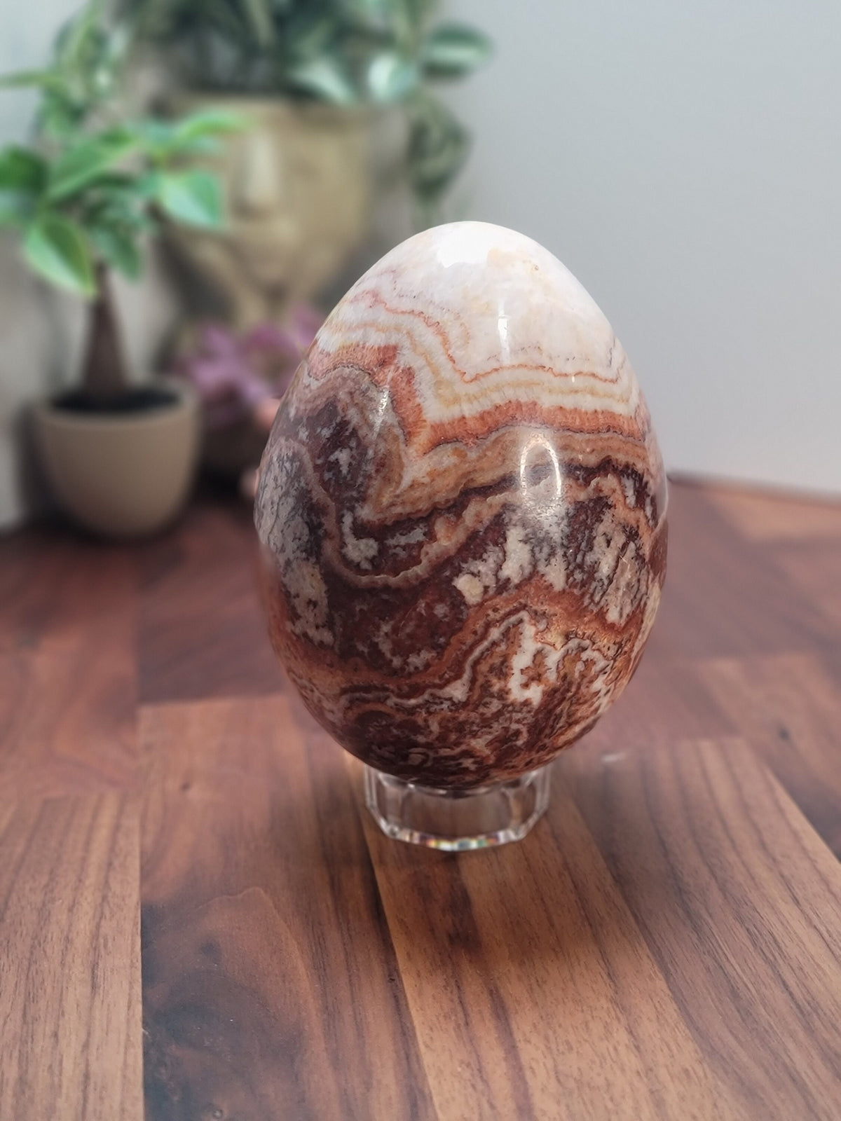 Inv - Beautiful Mexican Red Banded Calcite Egg | "B" | Large Crystal Statement Piece | Natural Porkstone in Red Pink White Brown | Rare Find