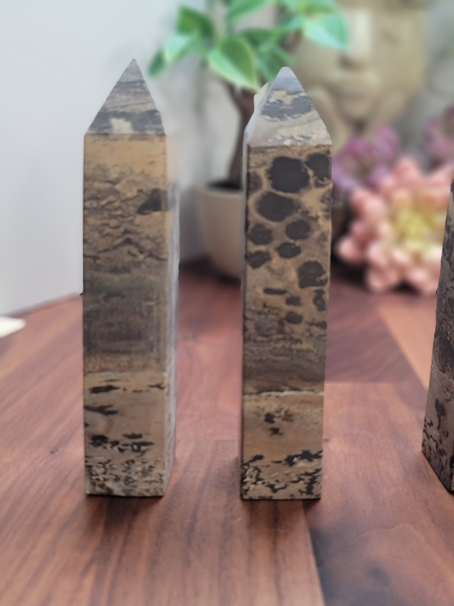 Picture Jasper Crystal Tower | Medium 4.7" Desert Scene Points | Gray Yellow and Black Natural Home Decor for Granola Girls