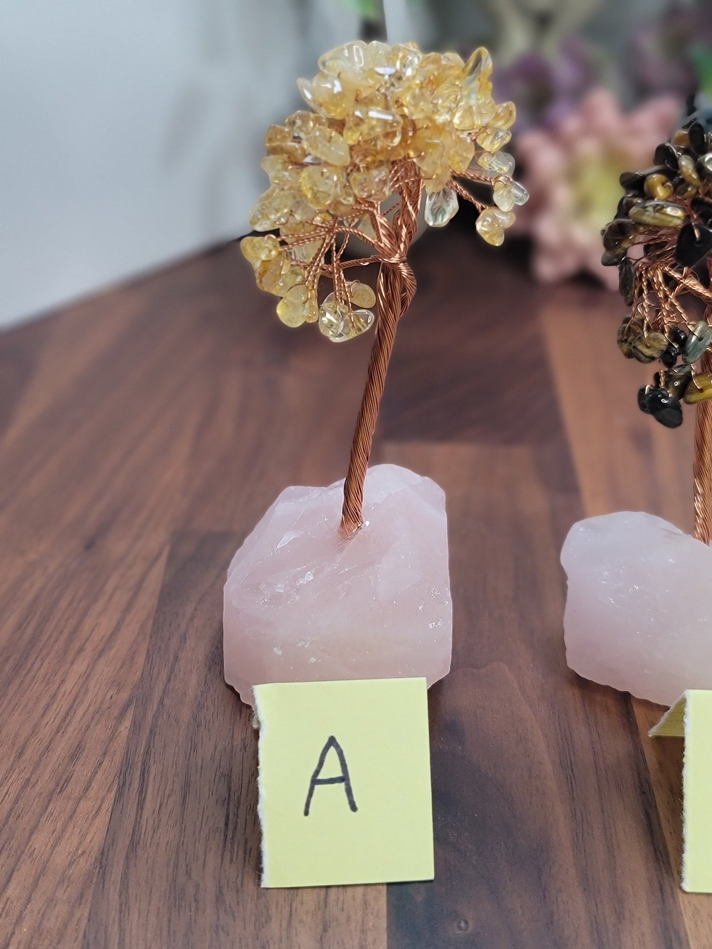 Crystal Tree Decor: Citrine, Tiger's Eye & Amethyst on Base