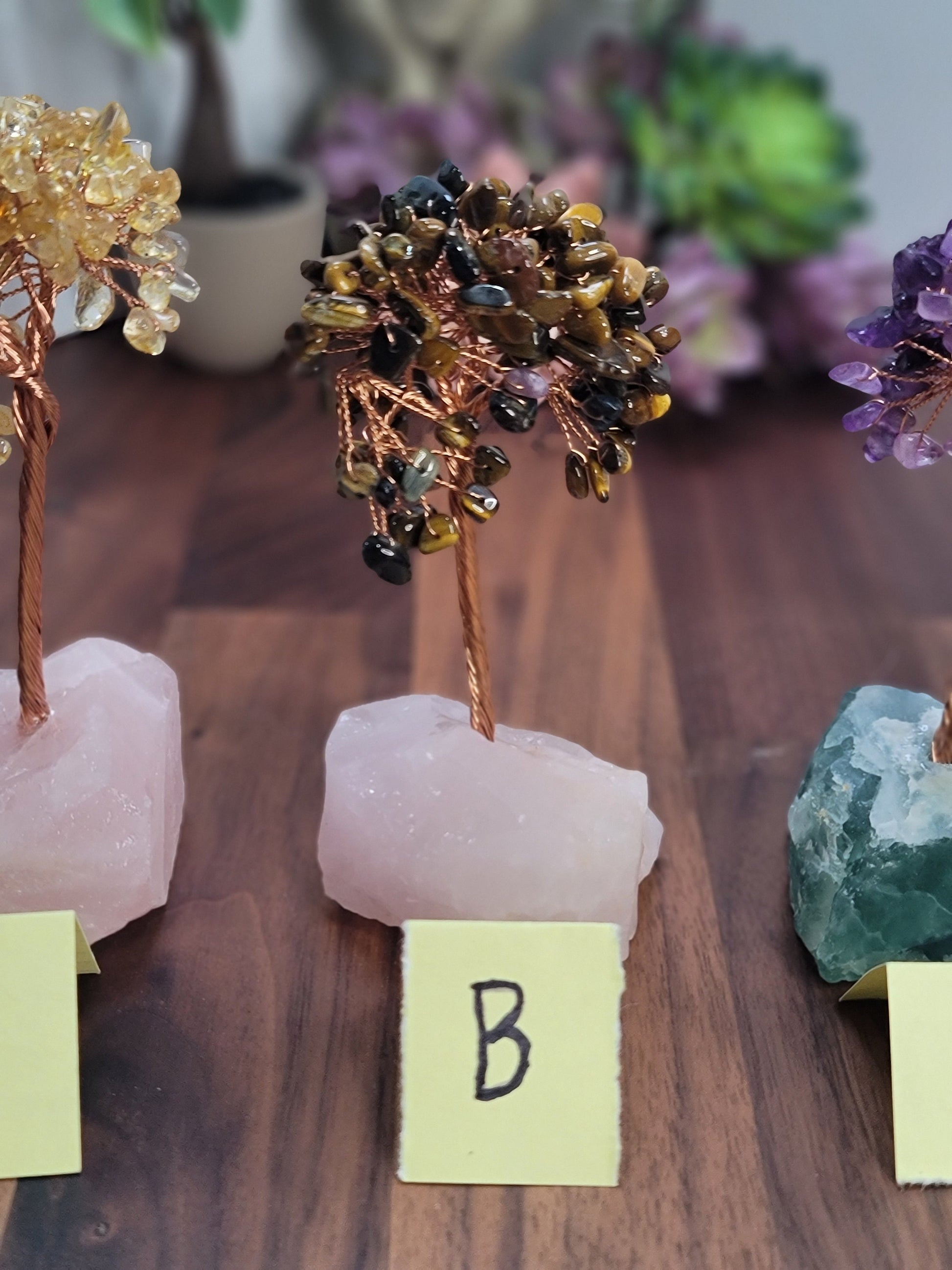 Crystal Tree Decor: Citrine, Tiger's Eye & Amethyst on Base