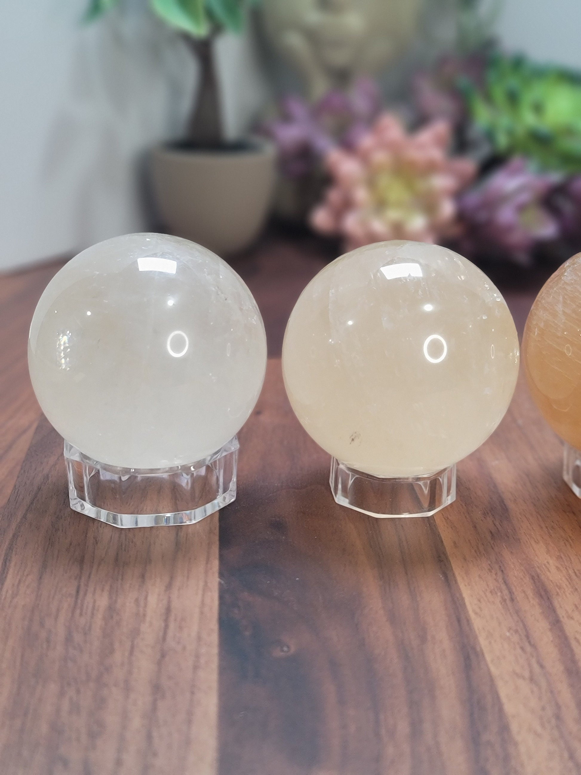 Sparkling Optical Calcite Sphere | White, Honey & Gold colored Crystals | Around 60mm each | You choose your mediation stone for Autumn fall