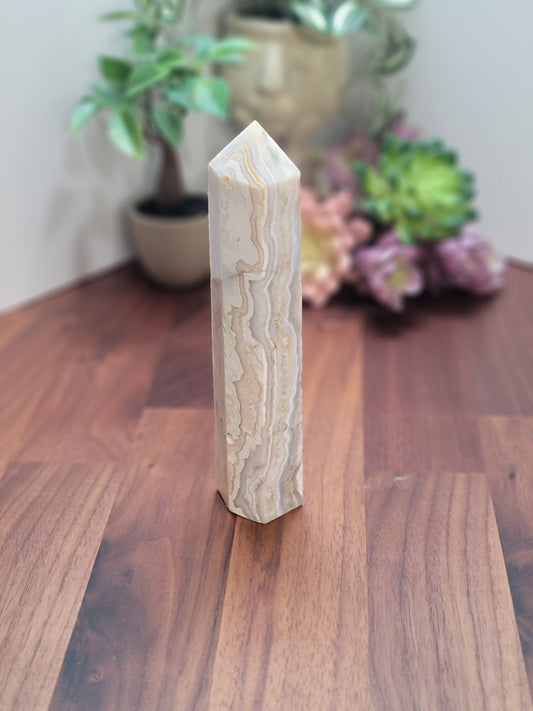 Cool Crazy Lace Agate Tower | 6.5 Inch | B | White Orange and Brown Crystal Point | Only 1 Available