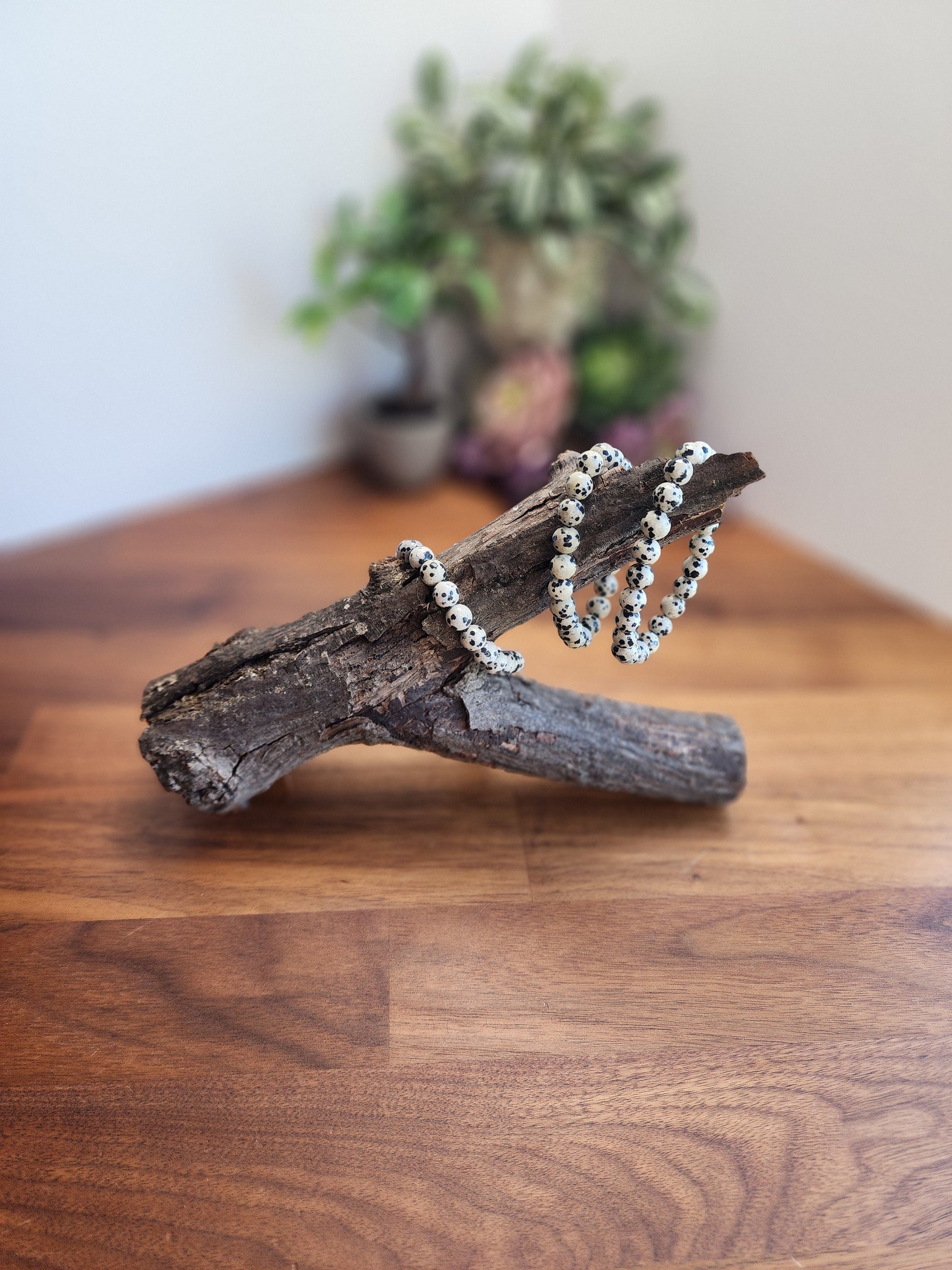 Dalmatian Jasper | 8MM Crystal Bracelet | Classy Black and White Dalmation Spotted Jewelry | As Seen in the Pot of Gold Crystal Confetti Mix