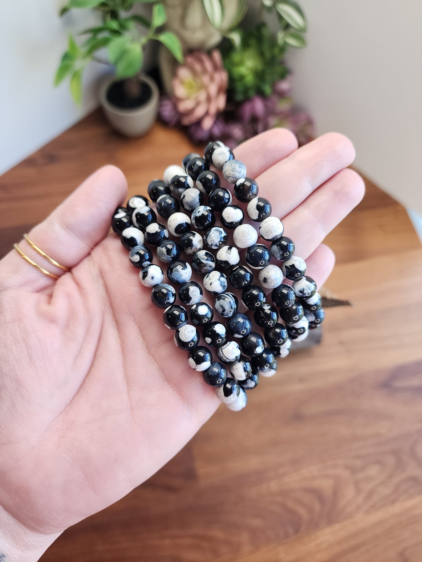 Black Orca Agate Crystal Bracelet | 8MM | Black and White | Intuitively Chosen