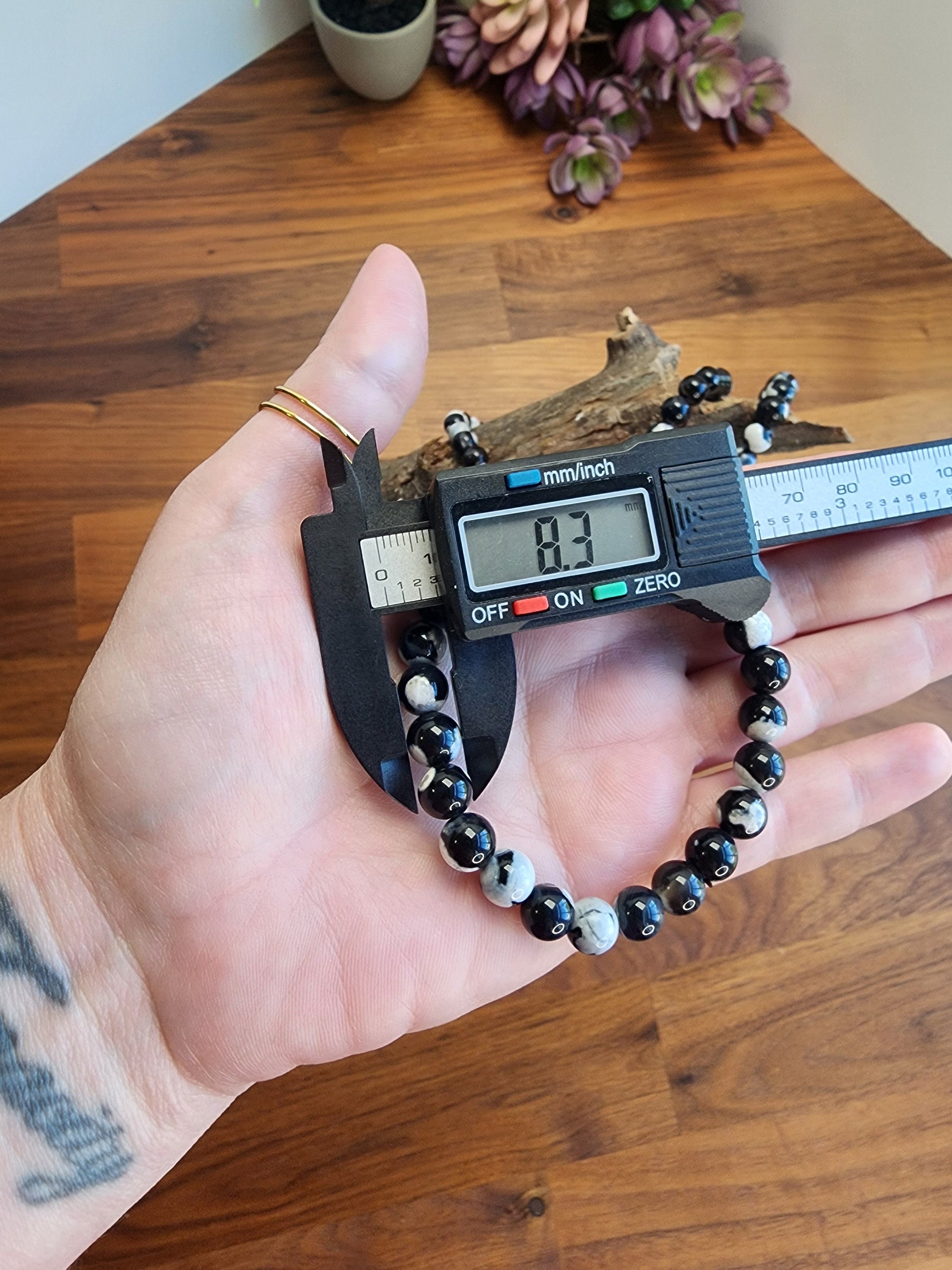 Black Orca Agate Crystal Bracelet | 8MM | Black and White | Intuitively Chosen