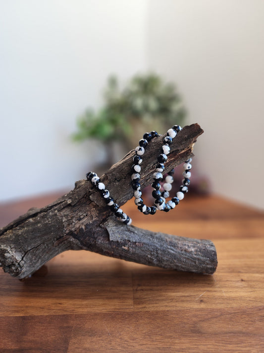 Black Orca Agate Crystal Bracelet | 8MM | Black and White | Intuitively Chosen