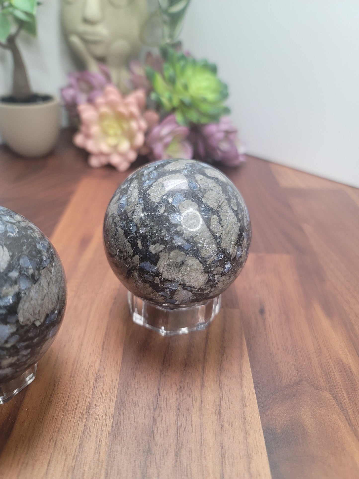 Radiant Rhyolite Que Sera Crystal Sphere | 66 MM | Blue and Black | Intuitively Chosen