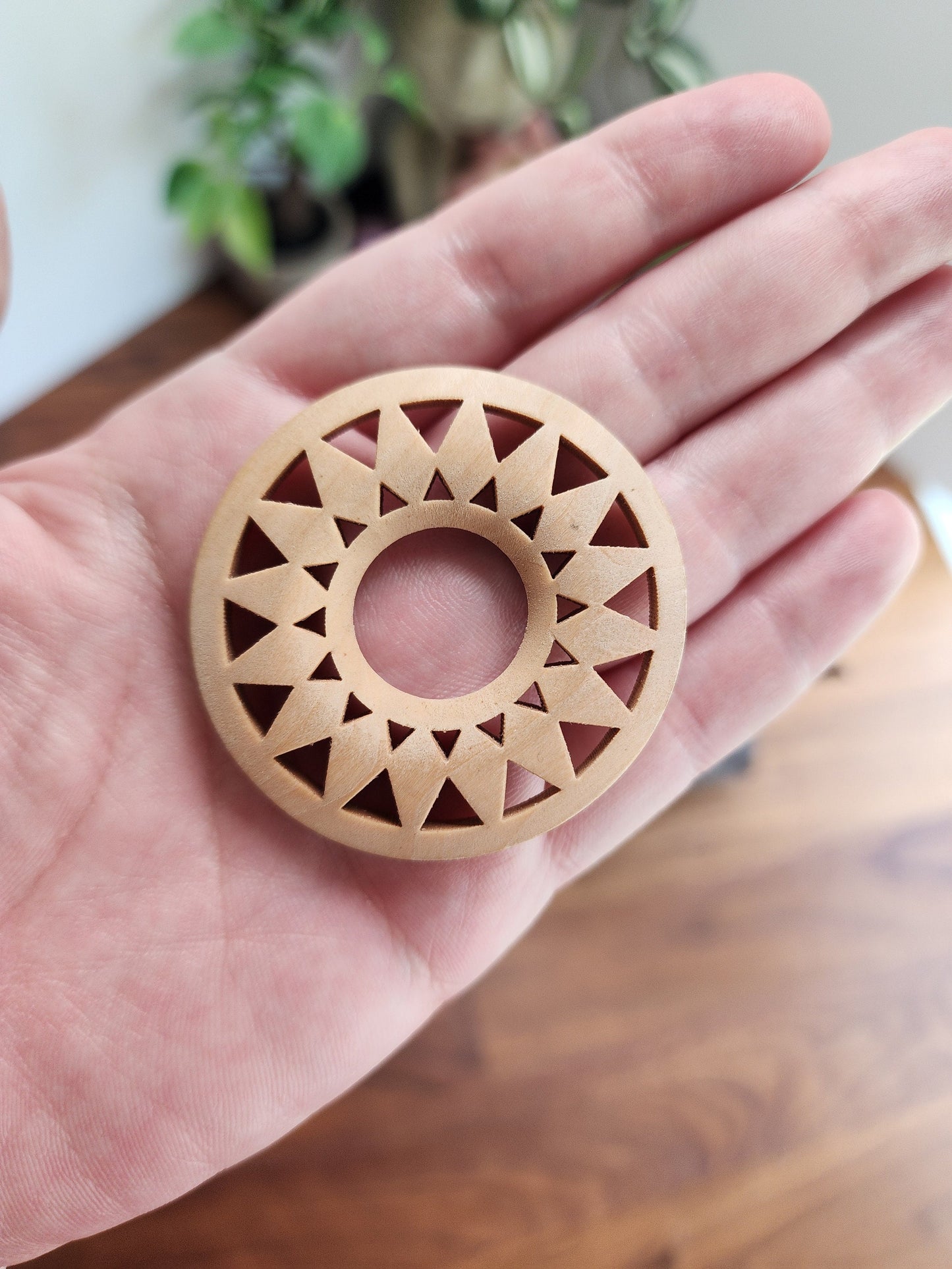 Wooden Crystal Sphere Stand, 16 Point Mandala Design (2 inch)