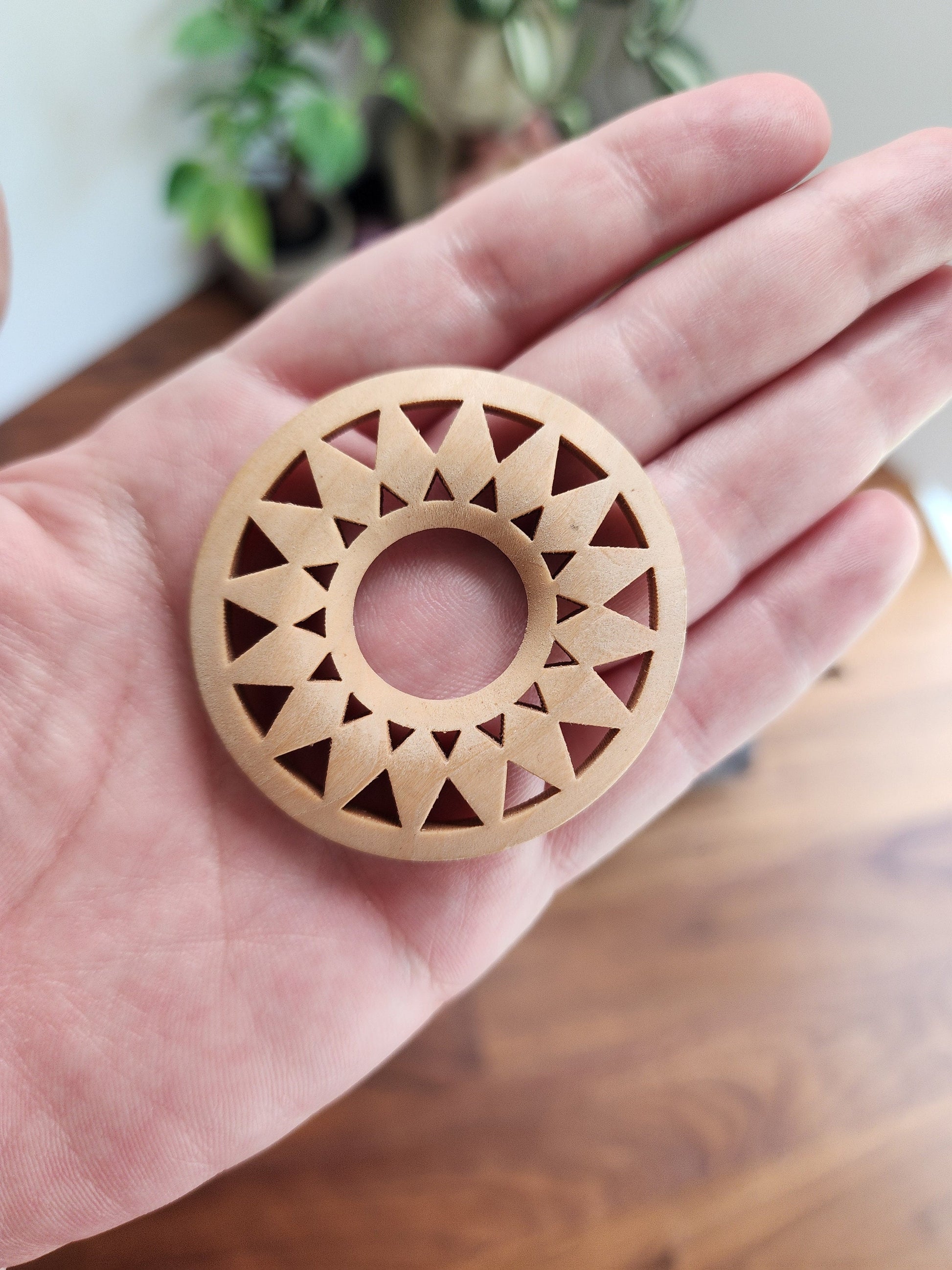 Wooden Crystal Sphere Stand, 16 Point Mandala Design (2 inch)