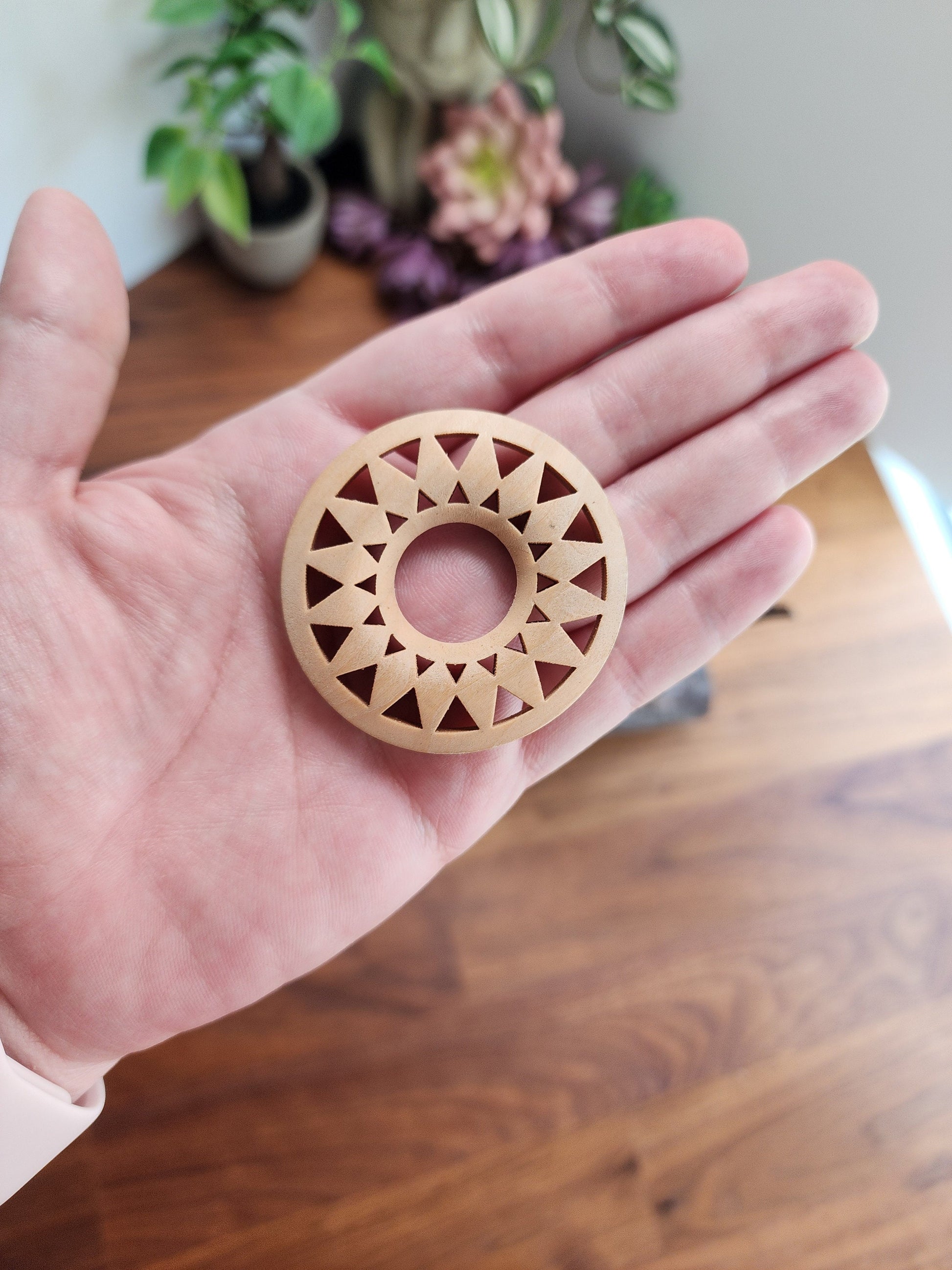 Wooden Crystal Sphere Stand, 16 Point Mandala Design (2 inch)
