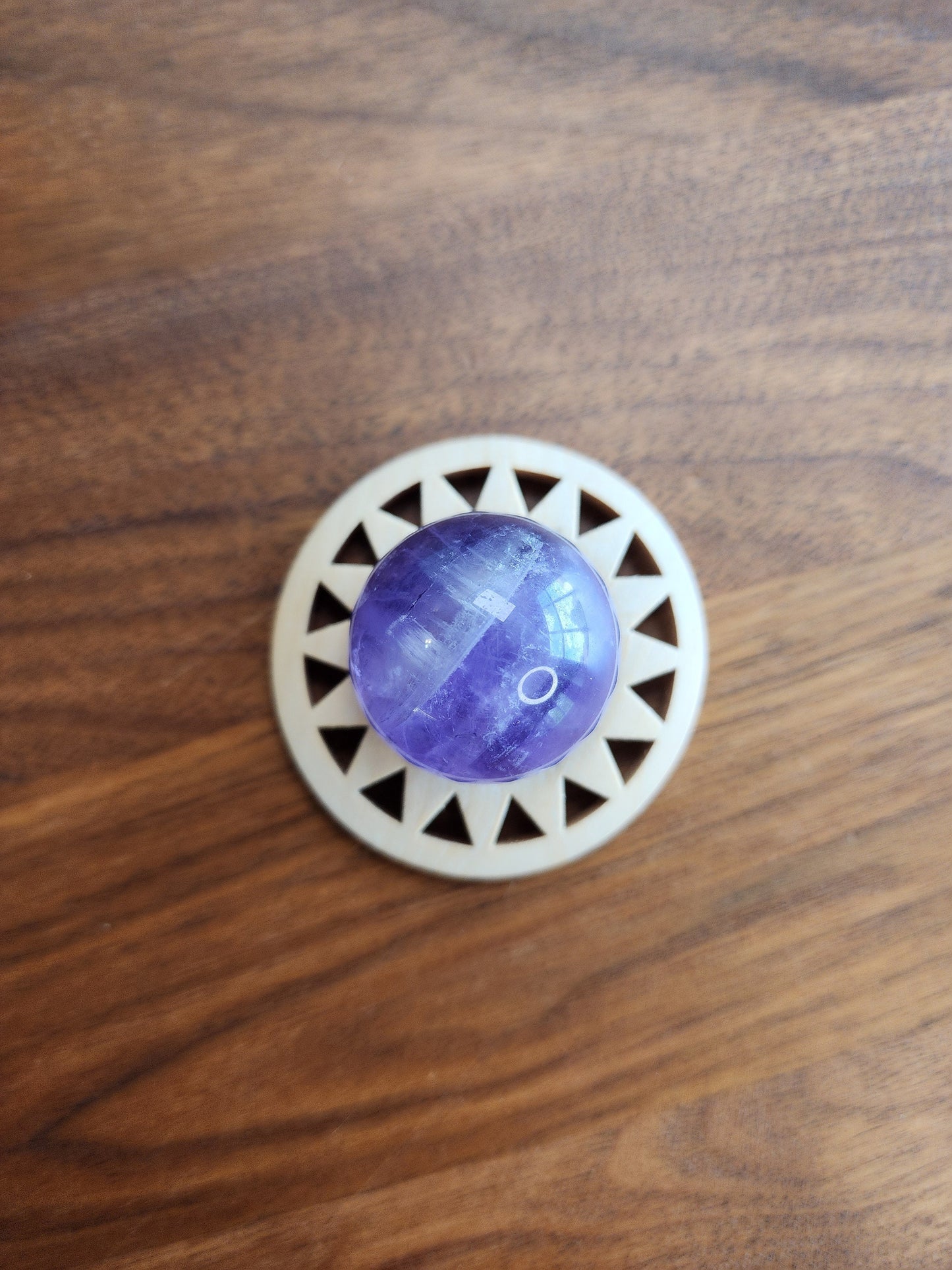 Wooden Crystal Sphere Stand, 16 Point Mandala Design (2 inch)