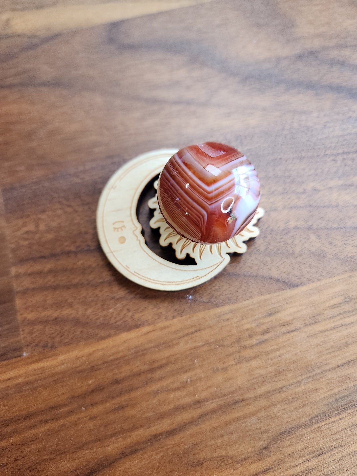 Celestial Wood Crystal Sphere Stand: Sun & Moon Decor (2 inch)