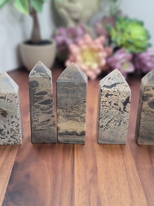 Pretty Picture Jasper Tower | 3.5 Inches | Brown White and Black Crystal Point | Intuitively Chosen