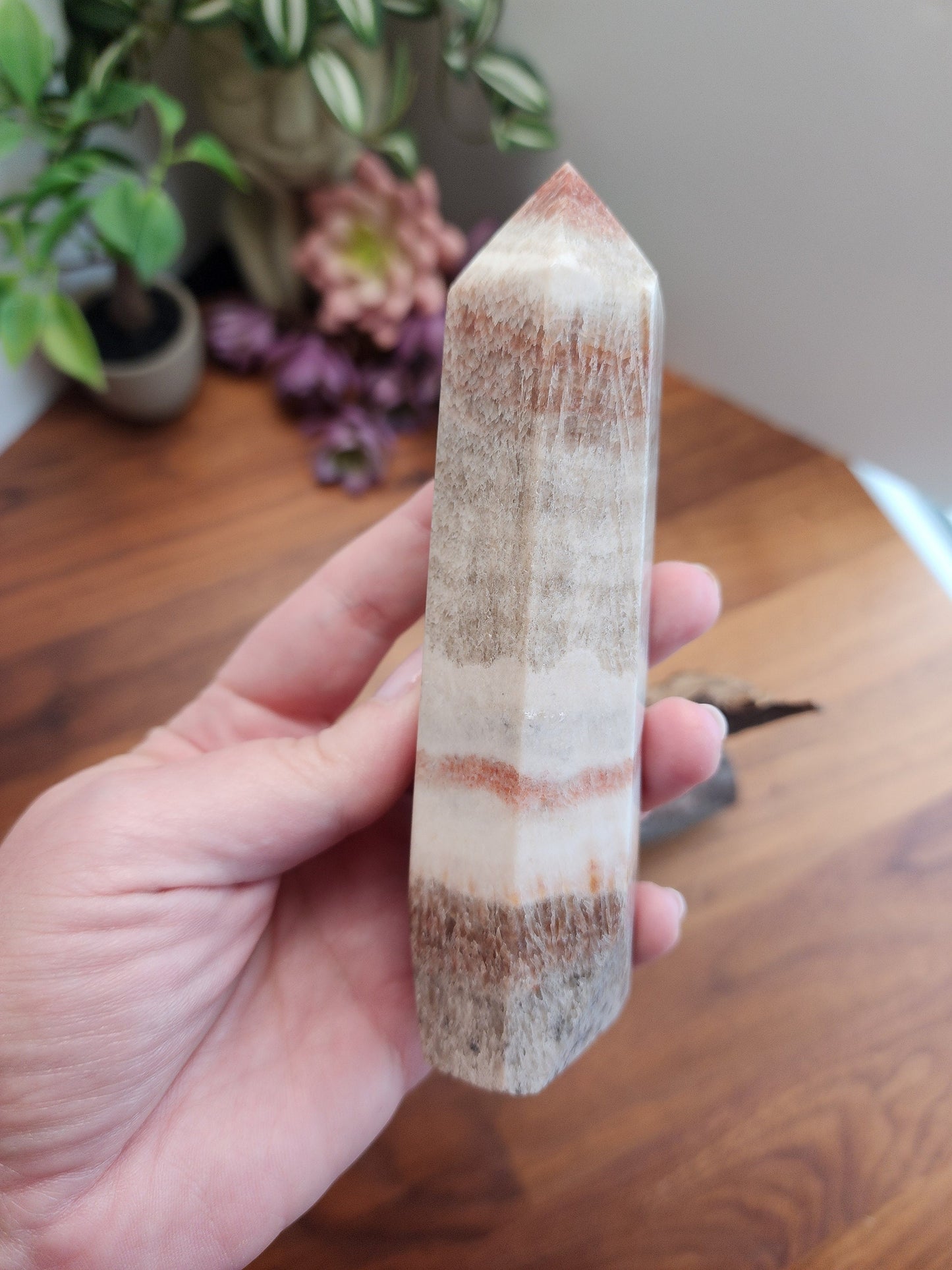 Chunky Porkstone Crystal Tower | Pink Banded with Sandy Beige & White colors Crystal Point | Only 1 Available