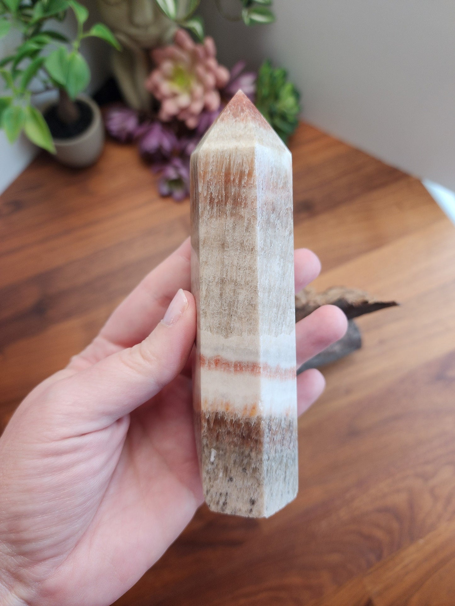 Chunky Porkstone Crystal Tower | Pink Banded with Sandy Beige & White colors Crystal Point | Only 1 Available
