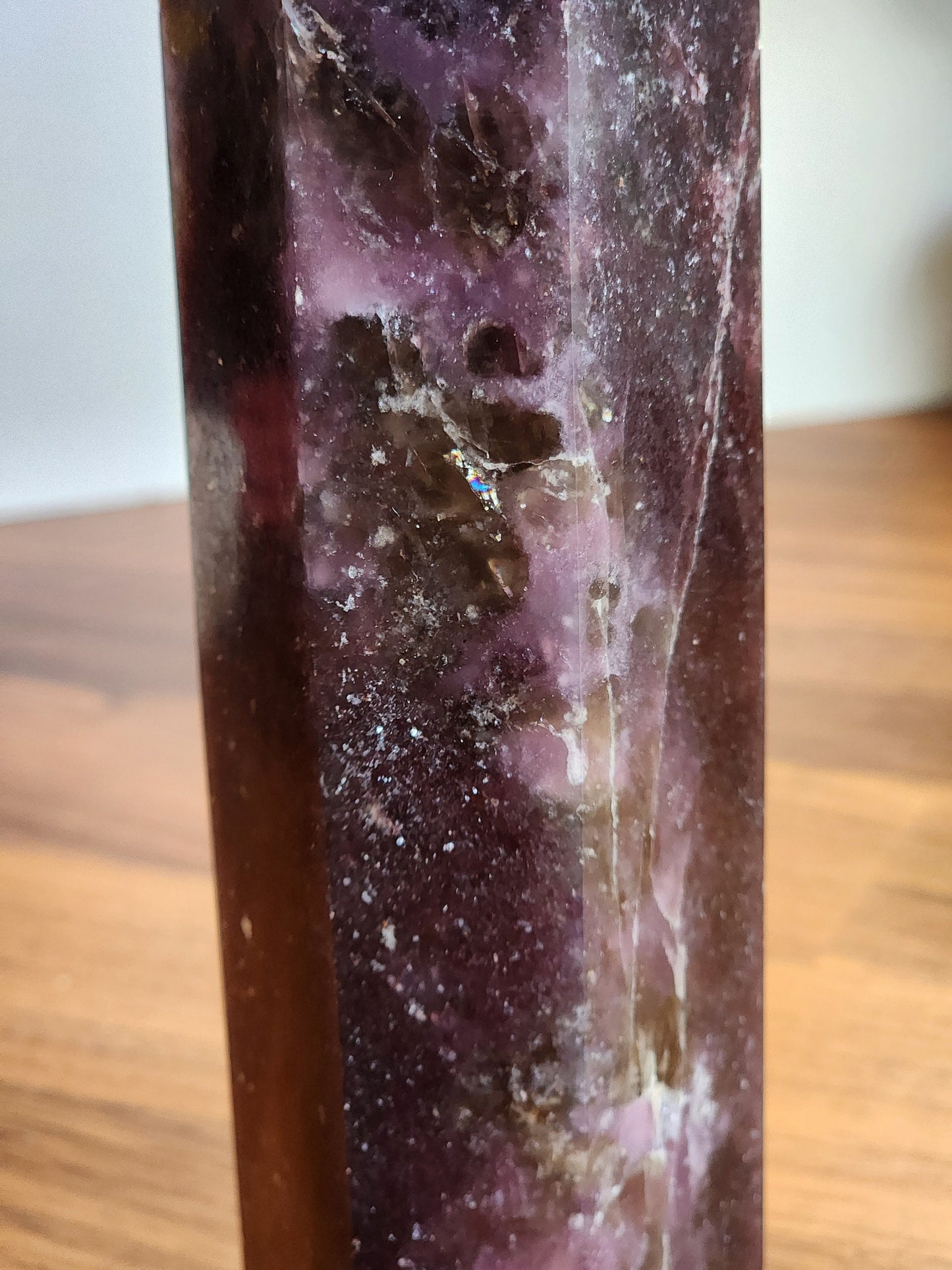 Unicorn Stone Tower | Bedelia (B) | 7 inch | XL | Lepidolite, Pink Tourmaline & Smokey Quartz Crystal Point | Dark Purple | Galaxy Stone