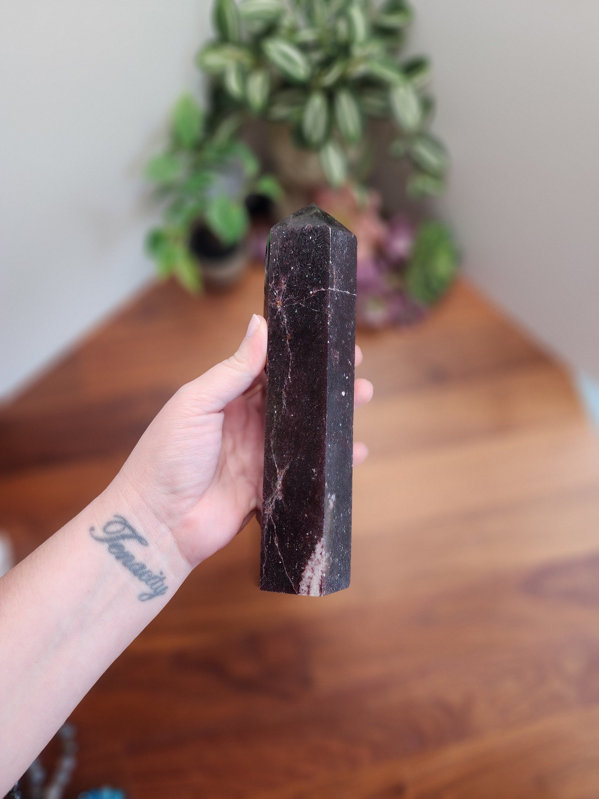 Unique Unicorn Stone Crystal Tower | (A) August - 7.75" | Purple Lepidolite, Pink Tourmaline & Smokey Quartz Point | Mermaidcore Night Sky