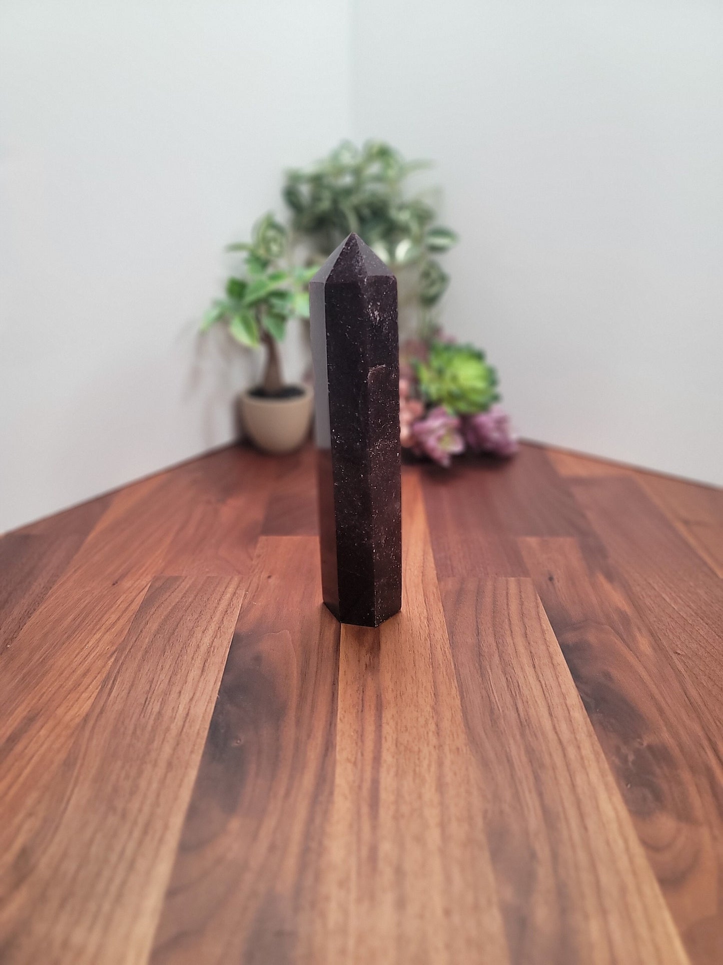 Unicorn Stone Tower | Cecelia (C) | 7.5 inch | XL | Lepidolite, Pink Tourmaline & Smokey Quartz Crystal Point | Dark Purple | Galaxy Stone