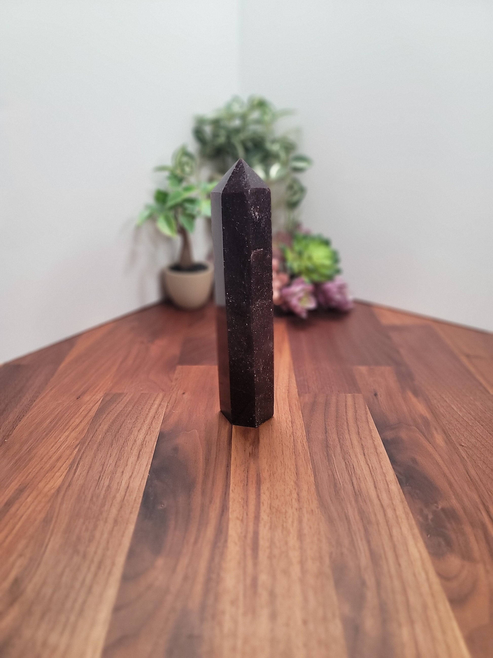 Unicorn Stone Tower | Cecelia (C) | 7.5 inch | XL | Lepidolite, Pink Tourmaline & Smokey Quartz Crystal Point | Dark Purple | Galaxy Stone