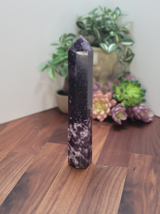 Purple Lepidolite Crystal Tower | 8.5 Inches | Purple and White Crystal Point | Only 1 Available Alpha