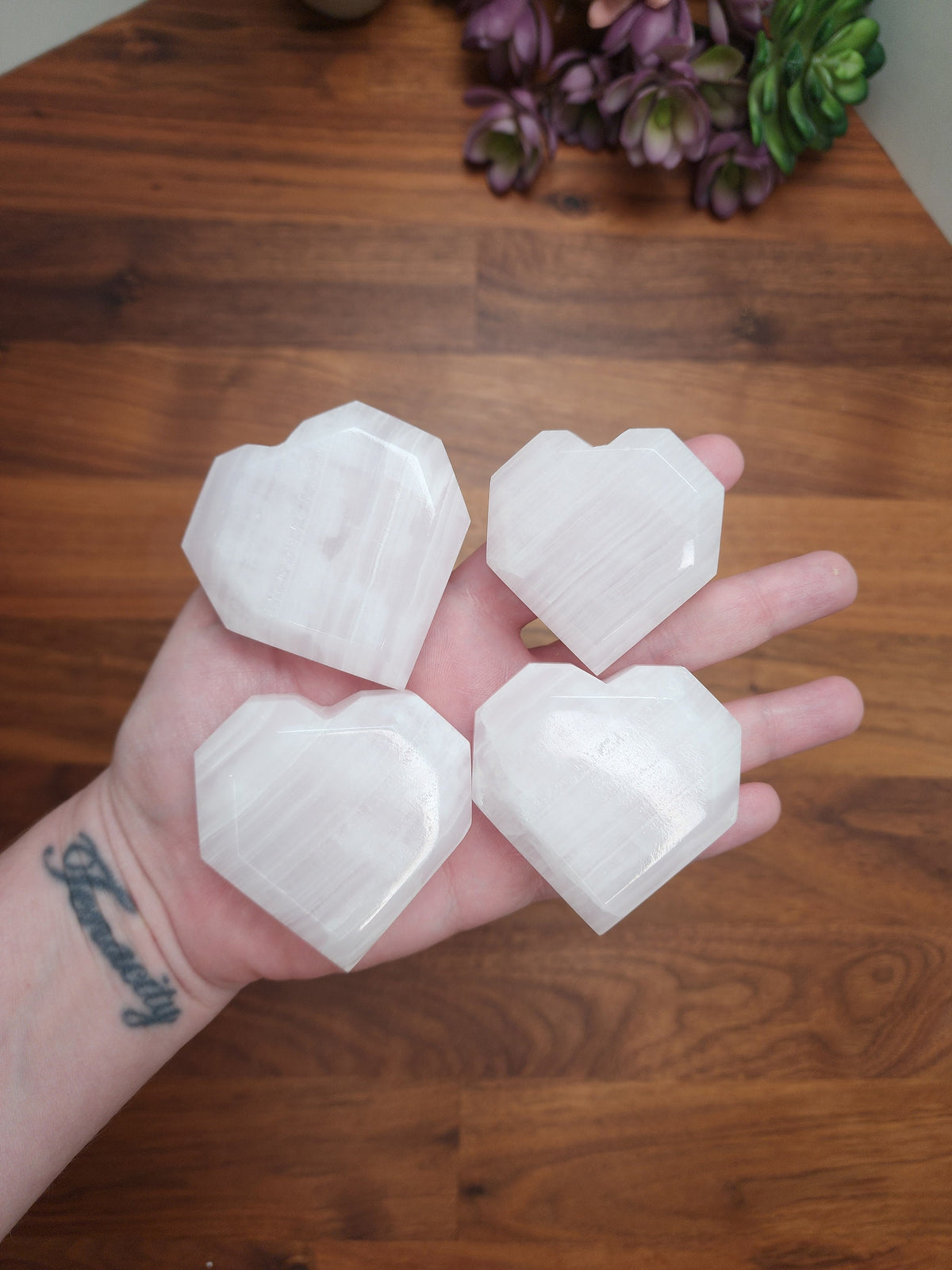 Faceted Crystal Heart: Pink Mangano Calcite - Neon UV Reactive