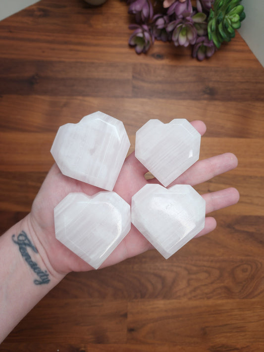 Faceted Crystal Heart: Pink Mangano Calcite - Neon UV Reactive