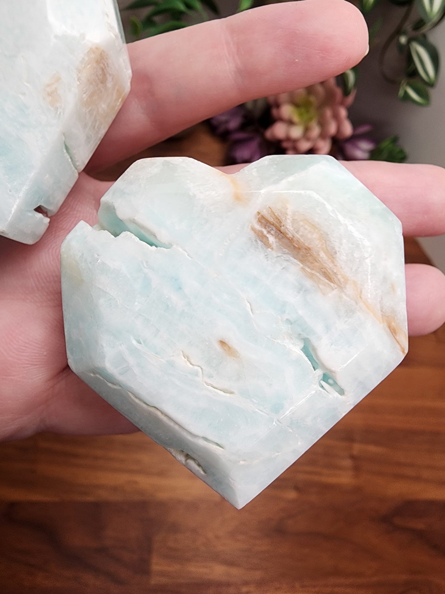 Blue Aragonite Faceted Crystal Heart | Carribean Blue Crystals | Unique Standing Shape | Intuitively Chosen