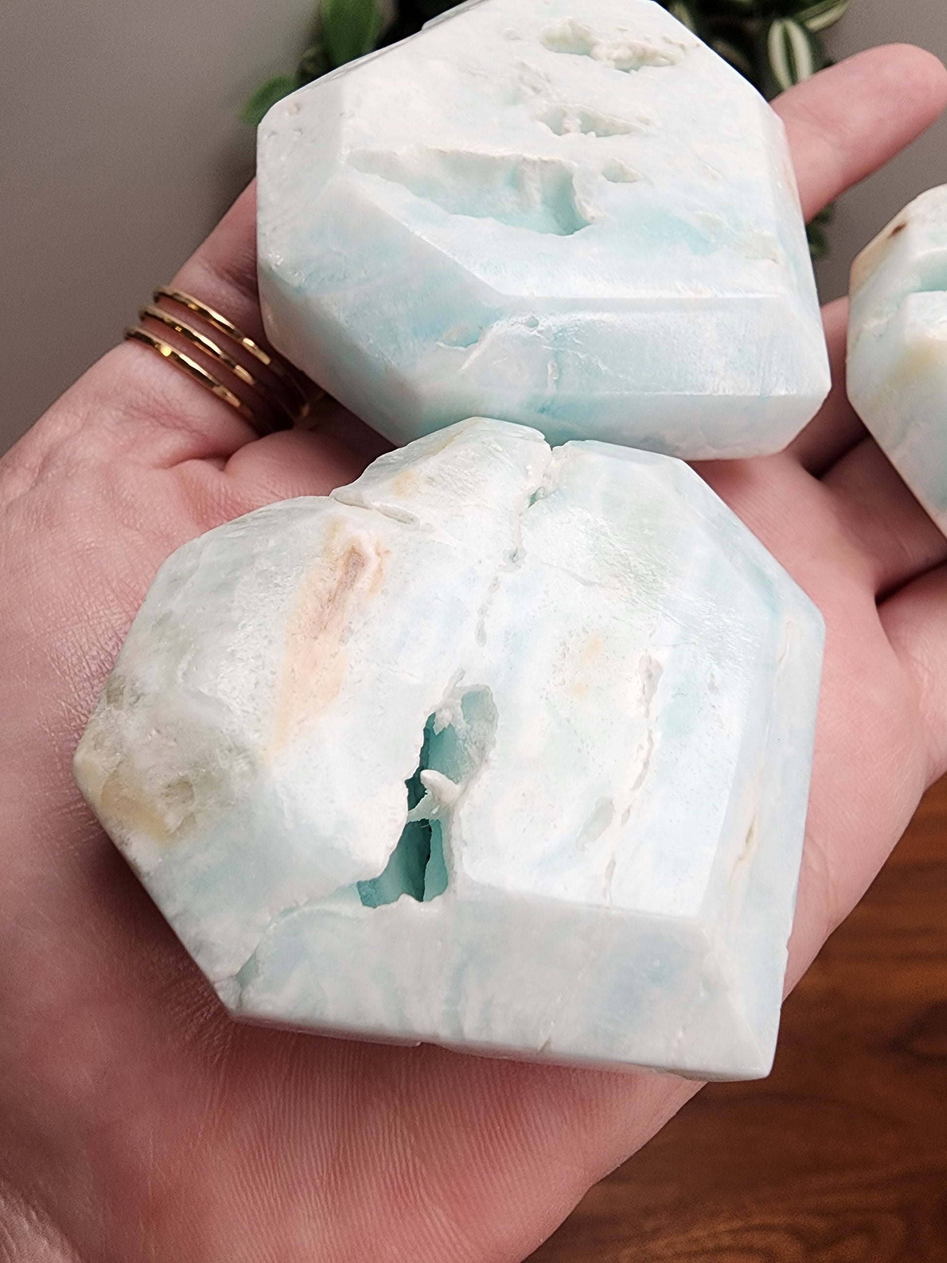 Blue Aragonite Faceted Crystal Heart | Carribean Blue Crystals | Unique Standing Shape | Intuitively Chosen