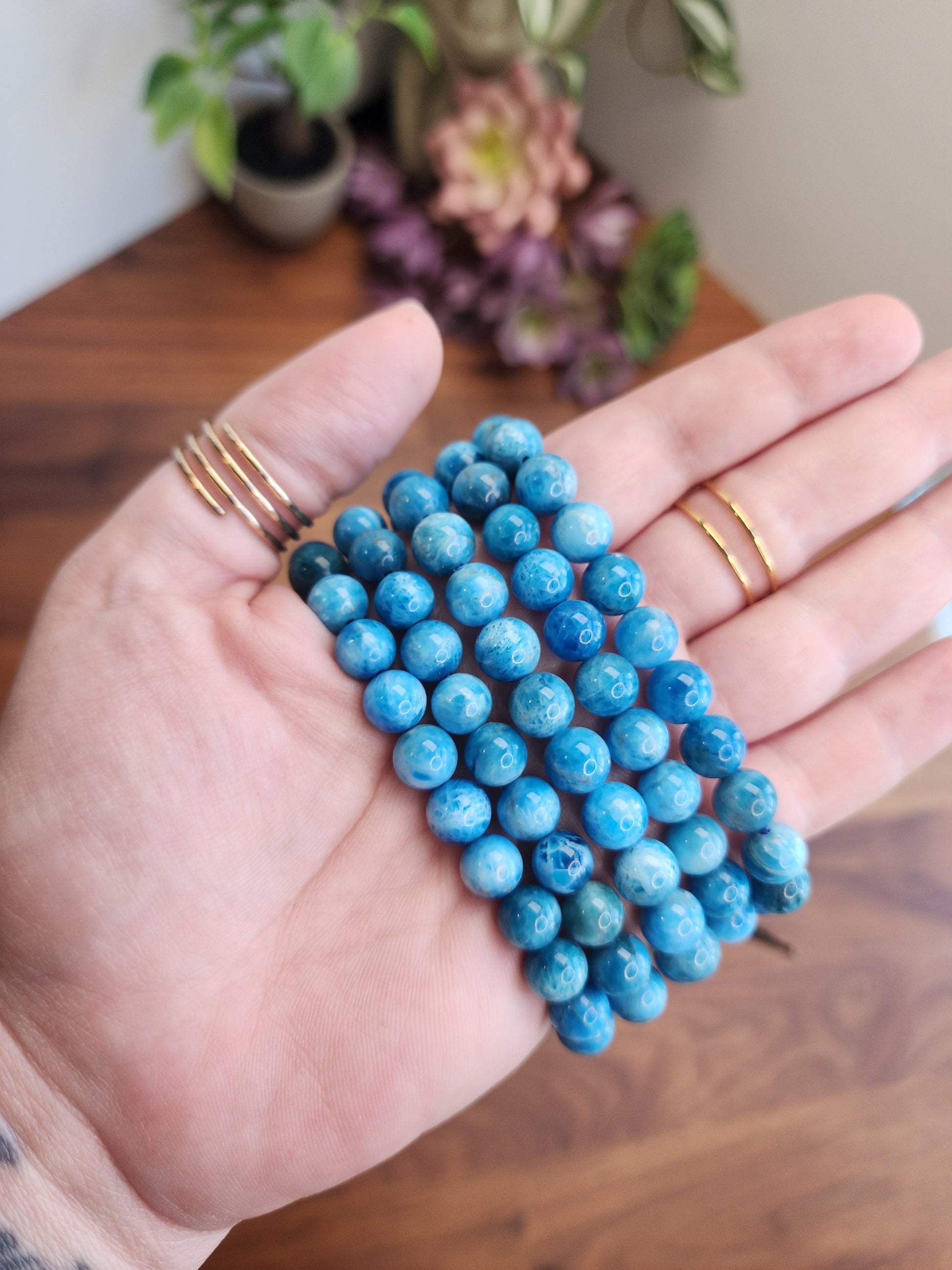 Blue Apatite Bracelet | 8MM Crystal Beads | Bright Teal & Sky Blue Jewelry | Ocean Lover, Surfer Gift | Mother's Day or Girlfriend Favorite!