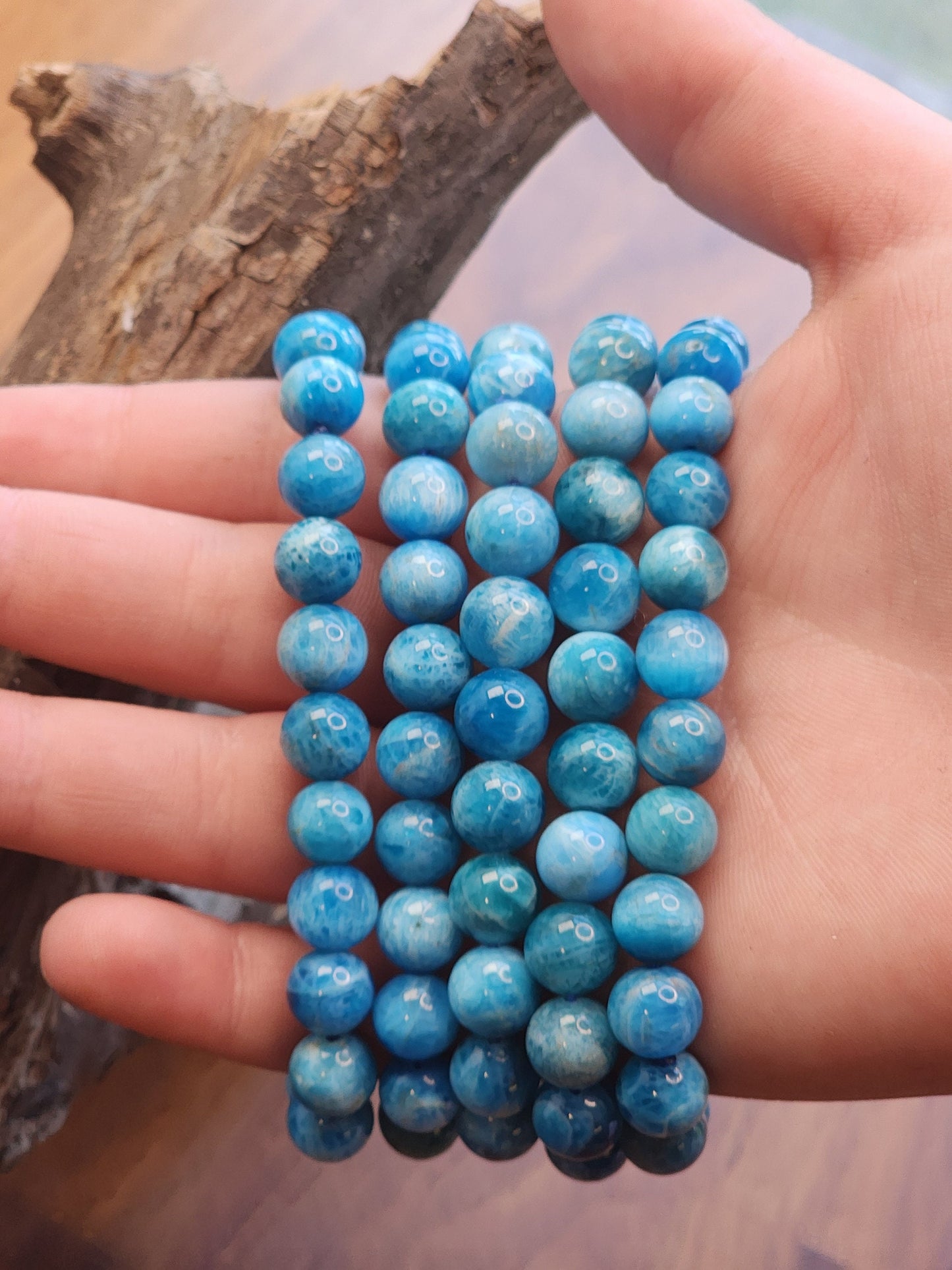Blue Apatite Bracelet | 8MM Crystal Beads | Bright Teal & Sky Blue Jewelry | Ocean Lover, Surfer Gift | Mother's Day or Girlfriend Favorite!