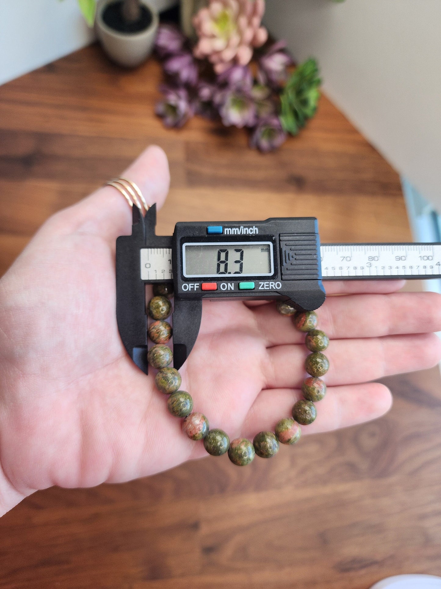 Unakite Crystal Bracelet | 8MM | Natural Green Beads with Orange and Pink | Earthly Granola Girl Jewelry for Nature Lovers | Fall & Autumn