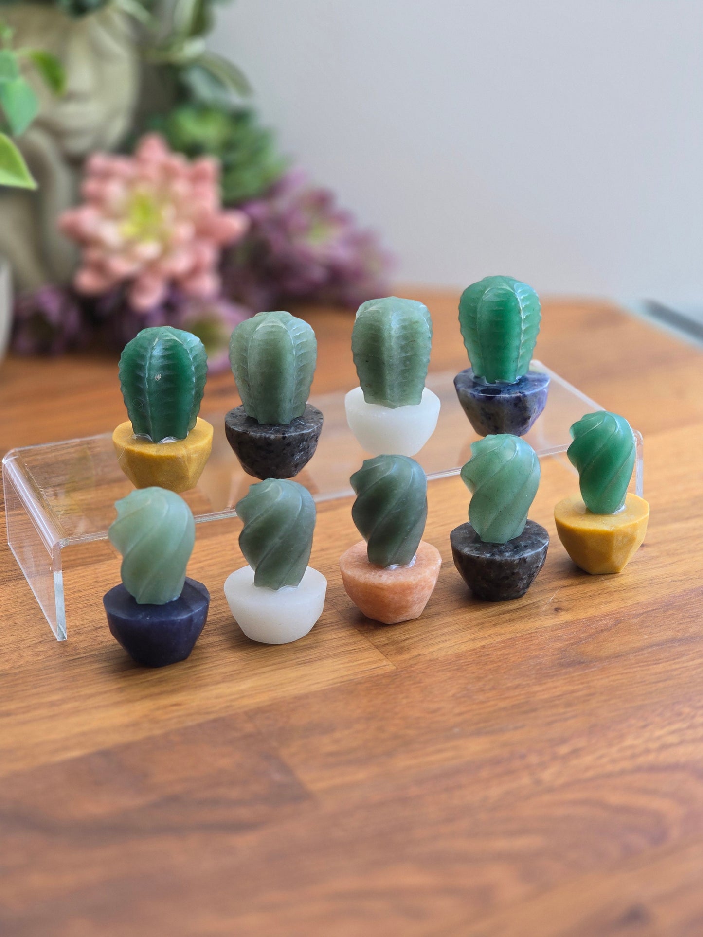 Cute Crystal Cactus Friends | Around 2" | Green Aventurine in Earthy Planters | Rock & Plant Lovers Unite! | Intuitively Chosen