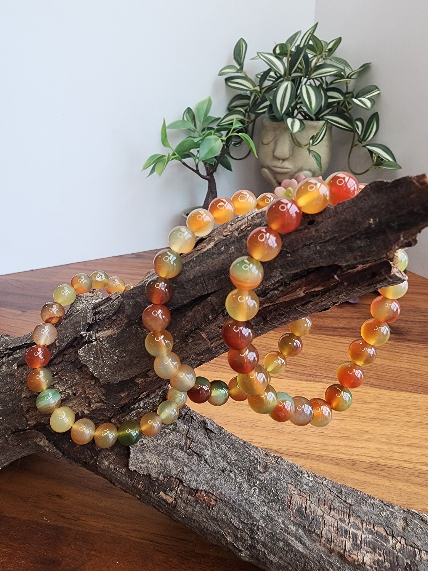 Peacock Agate Bracelet | 8MM Crystal Beads | Gorgeous Banding | Green, Brown, Copper, and Mint colors for Fall | Earthy Autumn Jewelry