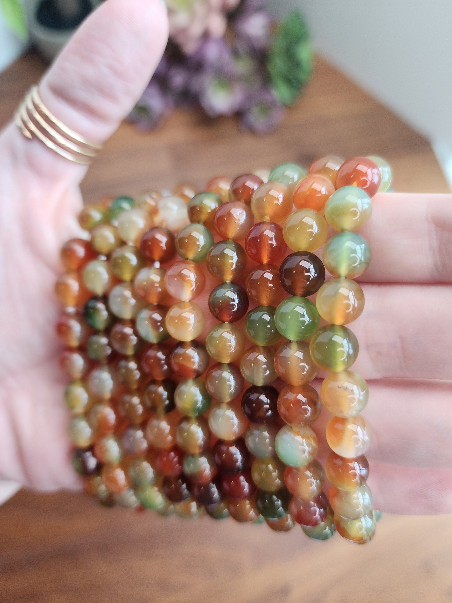 Peacock Agate Bracelet | 8MM Crystal Beads | Gorgeous Banding | Green, Brown, Copper, and Mint colors for Fall | Earthy Autumn Jewelry