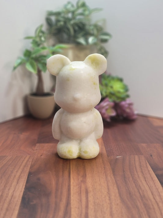 Jade Bear Carving | Around 6" | White with subtle Green | Belly Heart | Only 1 Available