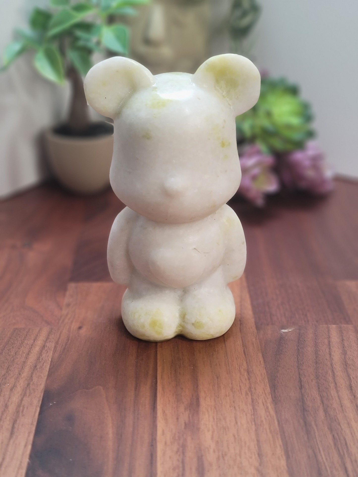 Jade Bear Carving | Around 6" | White with subtle Green | Belly Heart | Only 1 Available